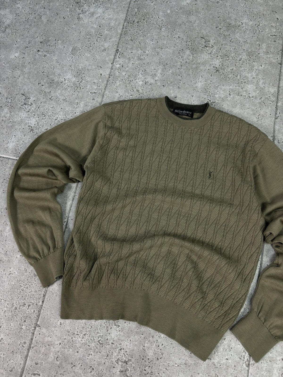 Designer × Yves Saint Laurent 90s RARE Yves Saint Laurent YSL Sweater Knitwear Khaki Size US L / EU 52-54 / 3 - 3 Thumbnail