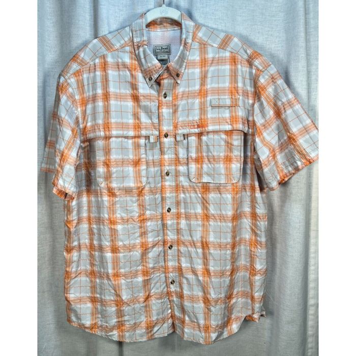 L.L. Bean LL Bean XL Orange Plaid Short Sleeve Vented Fishing Shirt