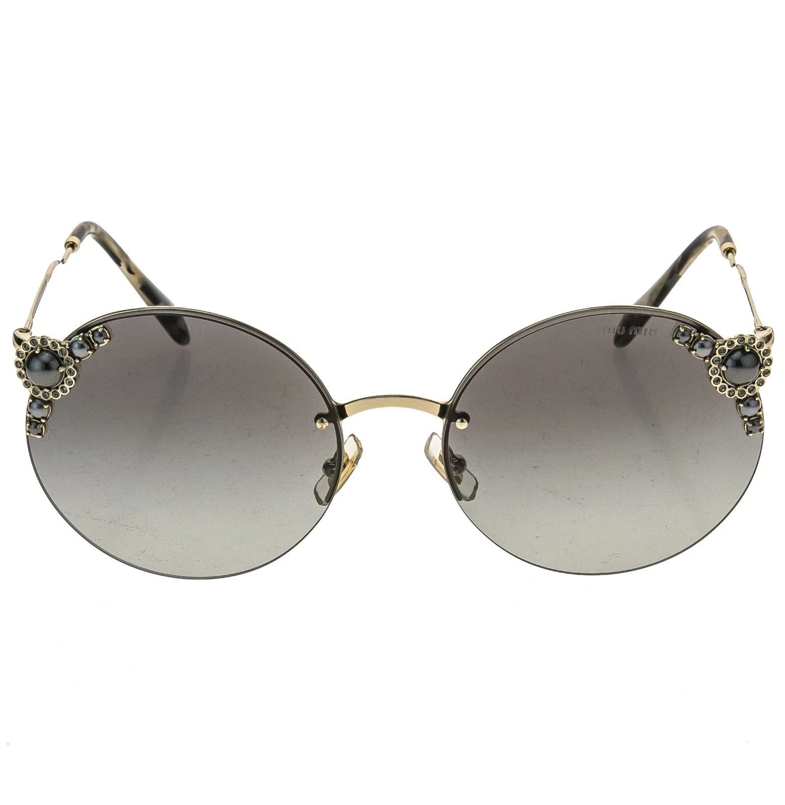 Miu Miu MIU MIU MU52TS Gold Crystal Jewel Pearl Gray Round Sunglass Size ONE SIZE - 5 Thumbnail