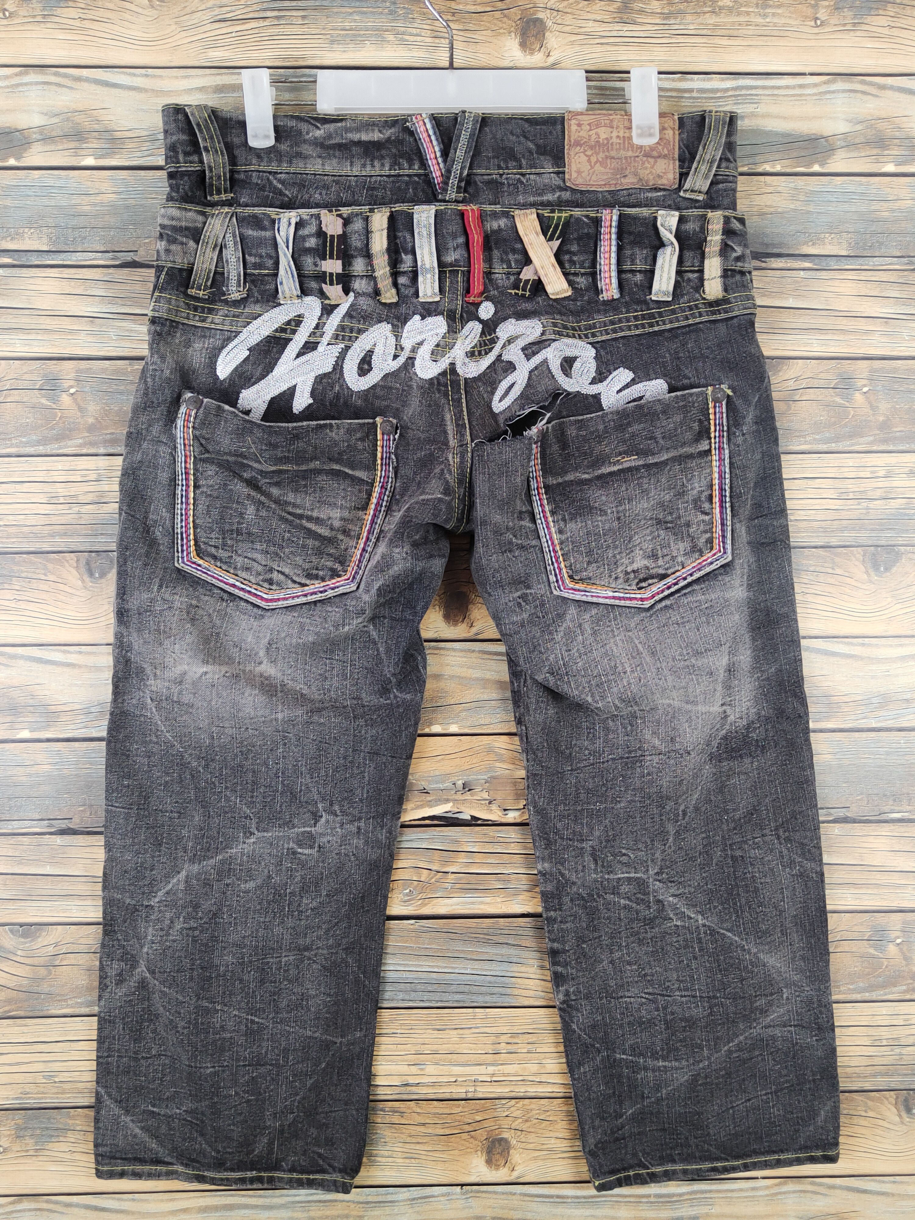 Japanese Brand Original Black Faded Distressed Short Jeans #W1833 Size US 31 - 8 Thumbnail