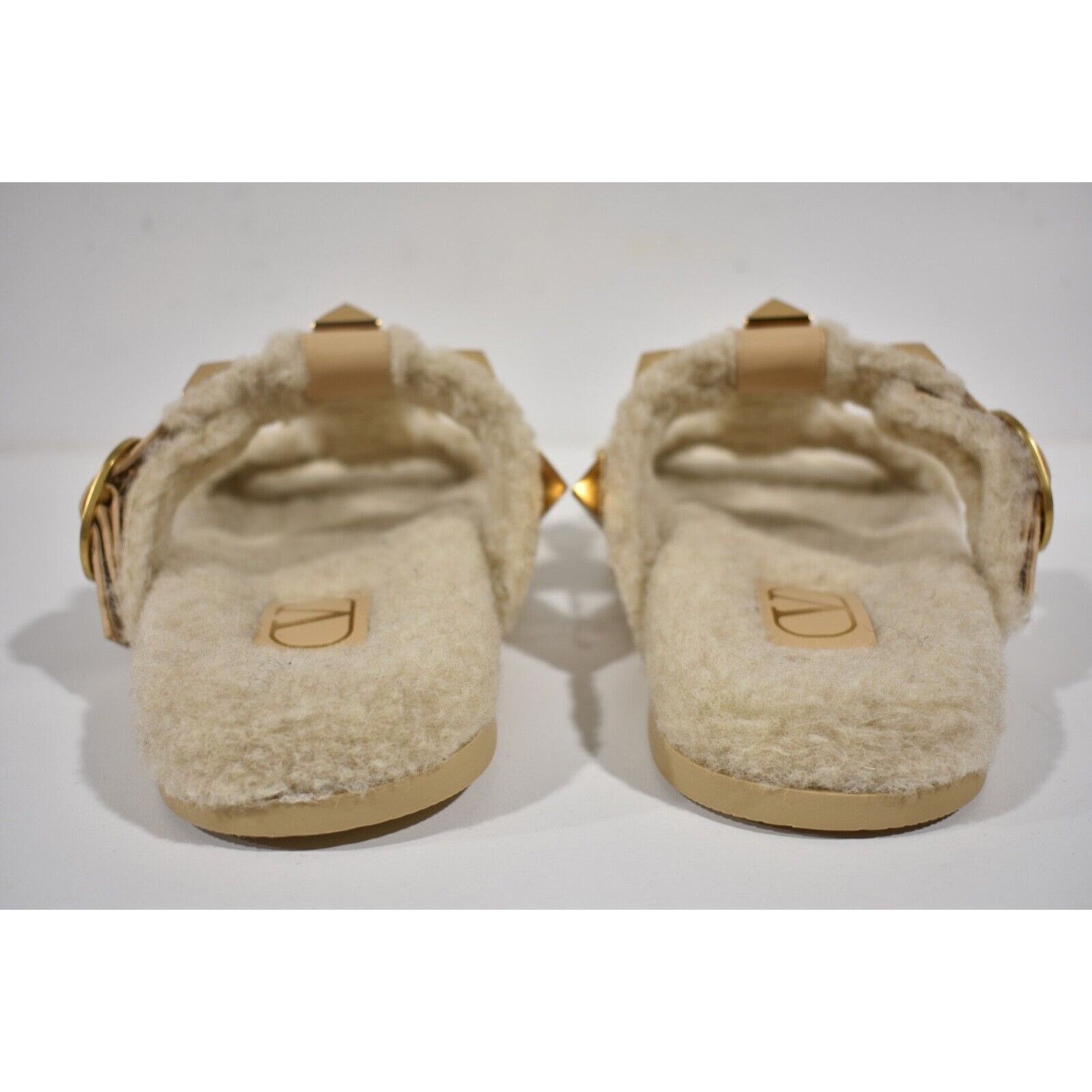 Valentino Valentino Rockstud Roman Stud Shearling Fur Beige Gold Size US 7.5 / IT 37.5 - 11 Thumbnail