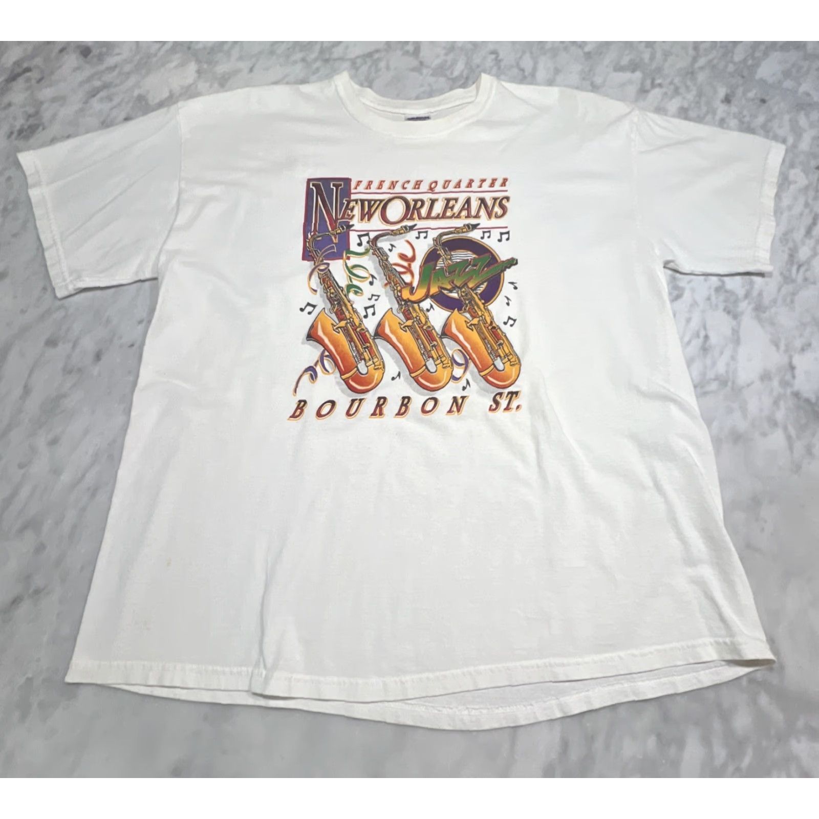 Vintage VINTAGE New Orleans Men T-Shirt XL White French Quarter Jazz Bourbon St Sax Shirt Crew Neck Short Sleeve Cotton Knit Music Size US XL / EU 56 / 4 - 3 Thumbnail