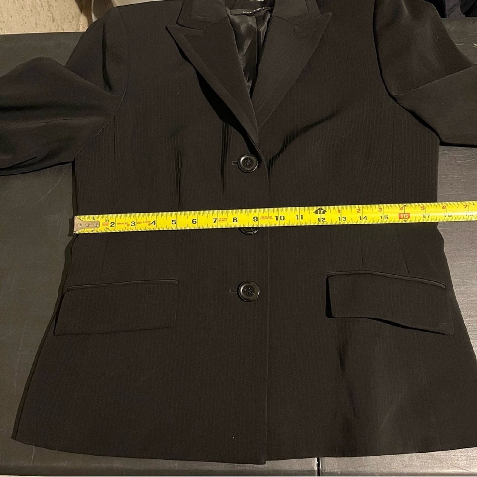 Kasper Kasper Suit Black Pinstripe Jacket 3 Button Straight Leg Size M / US 6-8 / IT 42-44 - 9 Thumbnail