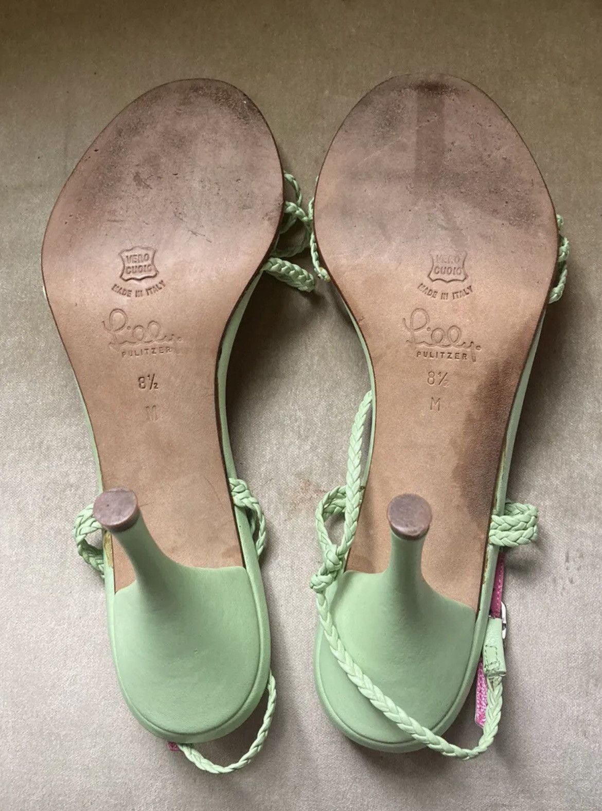 LILLY PULITZER Women's Green Weave Straps Stiletto Sandals