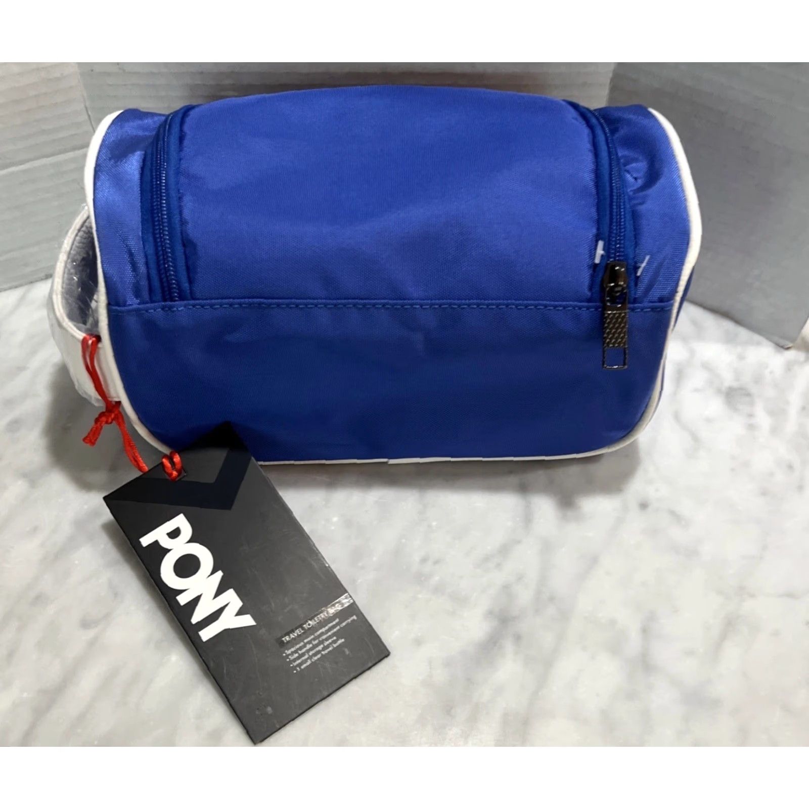 PONY Pony Travel Toiletry Bag Dopp Blue Zipper Inside Pockets MSRP 5 NWT Men Travel Polyester Clutch Bag 10”x5.5”x5” Size ONE SIZE - 6 Thumbnail