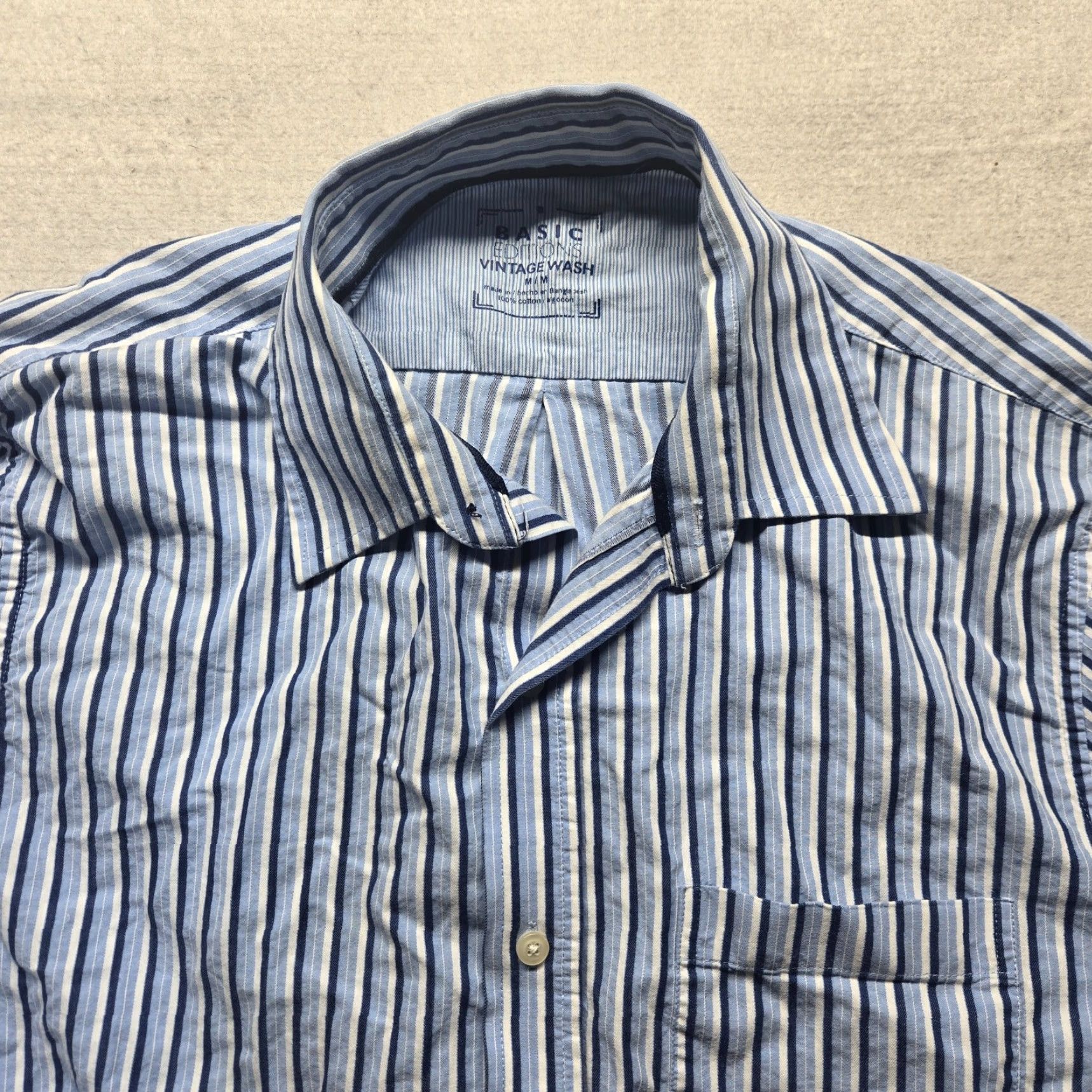 Basic Editions Basic Editions Blue Striped Long Sleeve Button Up Shirt Top Adult Men's M Medium Shirt Size US M / EU 48-50 / 2 - 2 Thumbnail