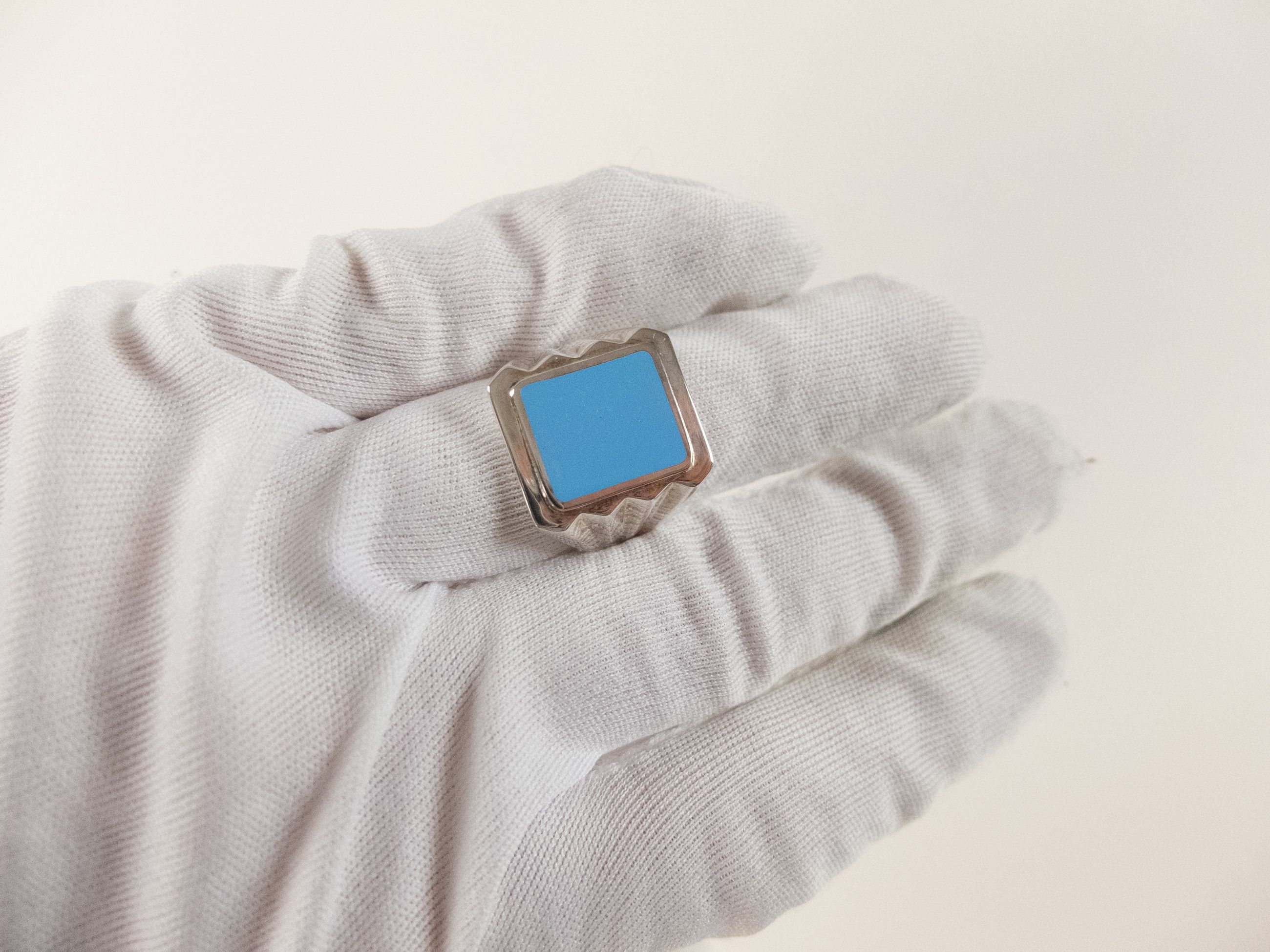 Bottega Veneta BOTTEGA VENETA blue enamel & silver signet ring 9 19 q Size ONE SIZE - 5 Thumbnail