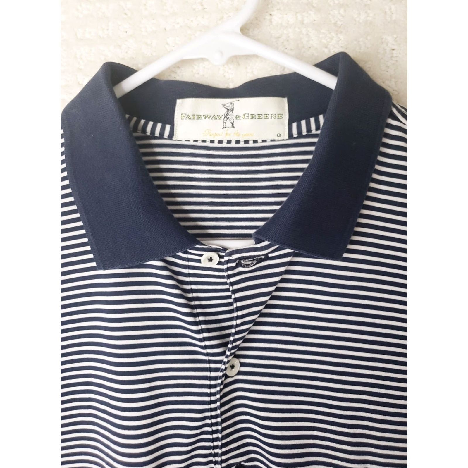 Vintage VINTAGE Fairway & Greene Men's Polo Shirt Blue White Striped Golf American Flags L Regular Adults Mens Size US L / EU 52-54 / 3 - 5 Thumbnail