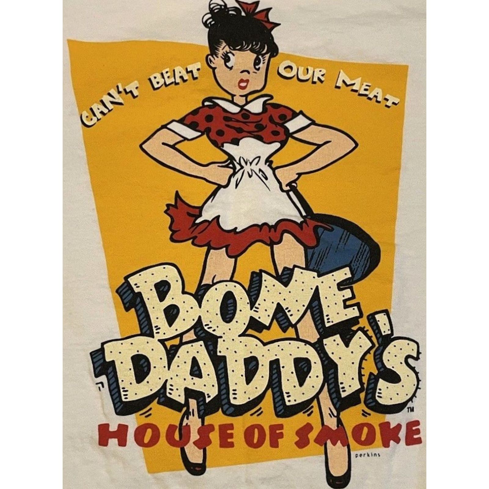 Bones VINTAGE Grunge T-Shirt Mens 2XL White Bone Daddys BBQ Can’t Beat Our Meat Funny 90s Y2K Shirt Texan Humor Size US XXL / EU 58 / 5 - 3 Thumbnail