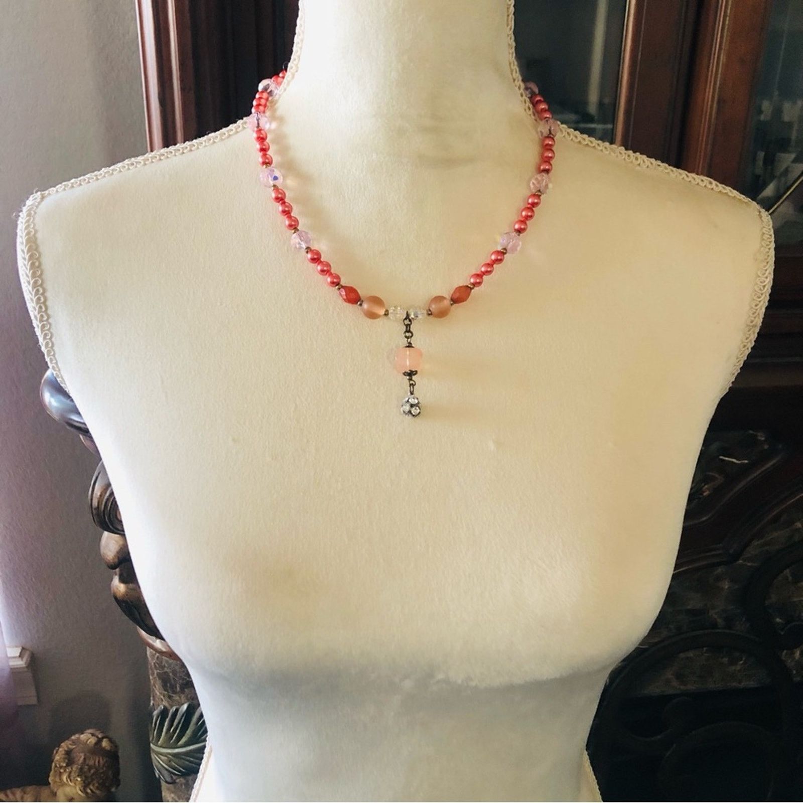 Handmade Handcrafted repurpose crystal antique rose Pearl necklac Size ONE SIZE - 5 Thumbnail
