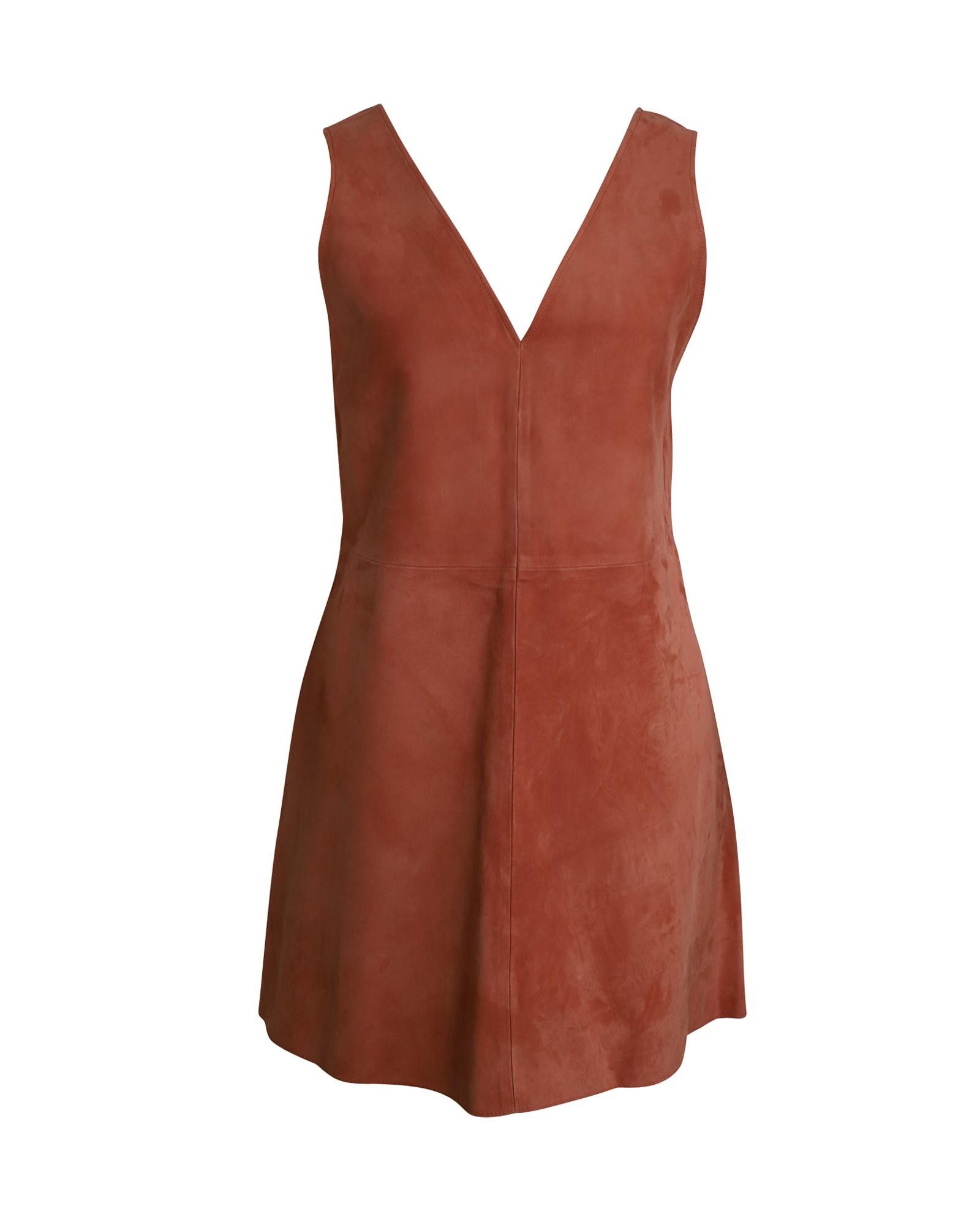 image of Theory Peach Lamb Leather V Neck Shift Dress, Women's (Size Medium)