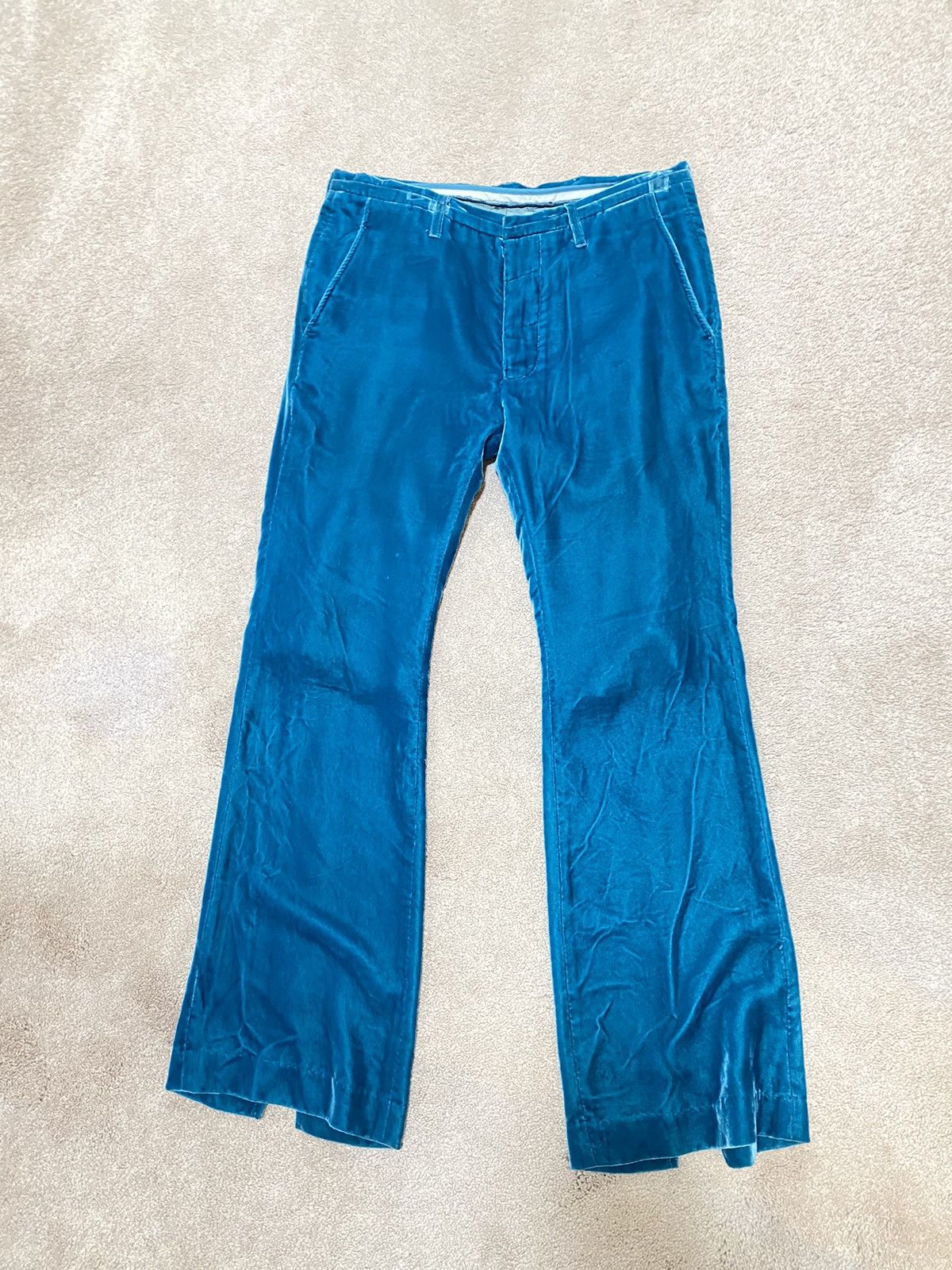 image of Facetasm Japanese Blue Velvet Flared Trousers, Men's (Size 31)