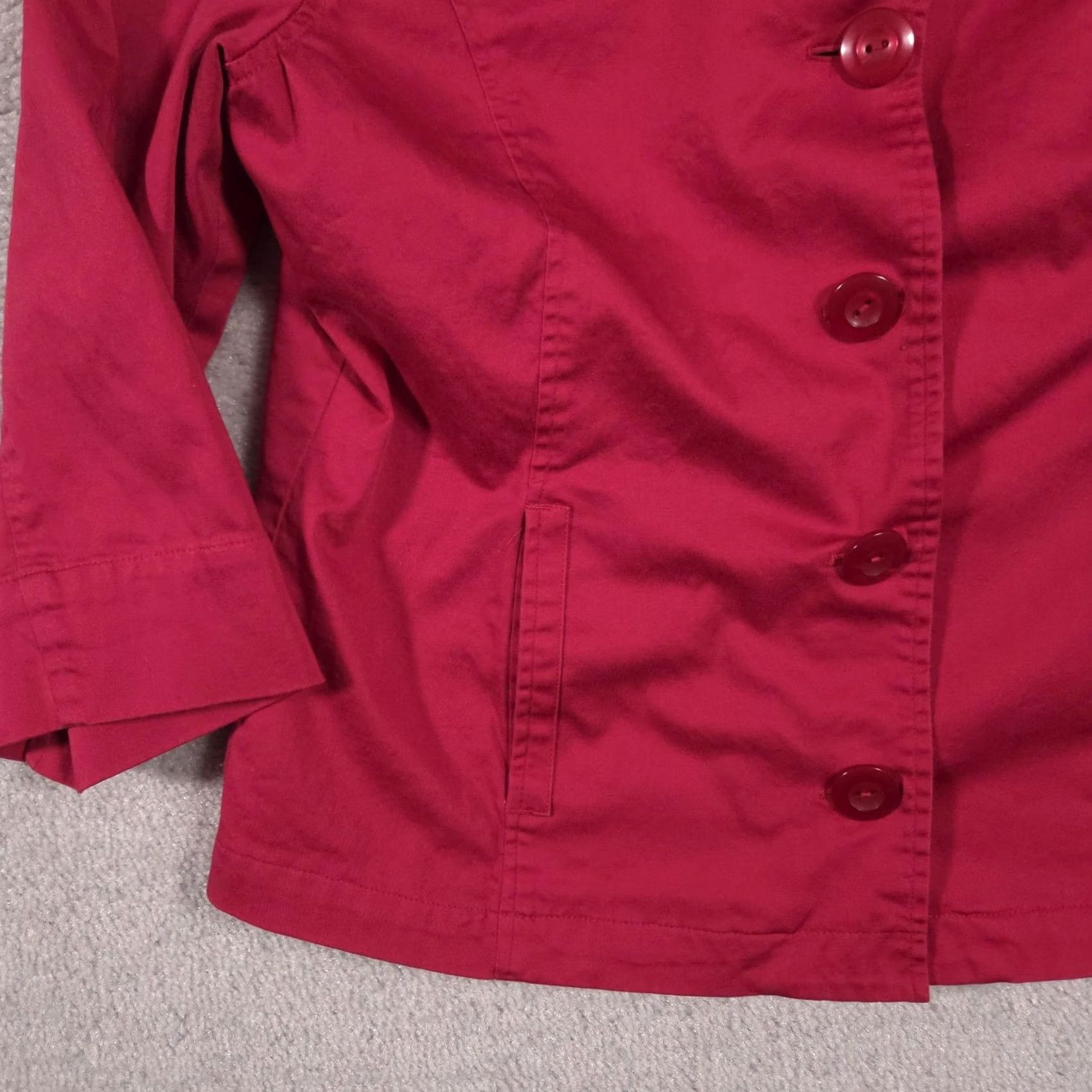 Vintage Chico's Jacket Womens 1 Red Twill 3/4 Sleeve Button Front Lined Collar Pockets Size XS / US 0-2 / IT 36-38 - 4 Thumbnail