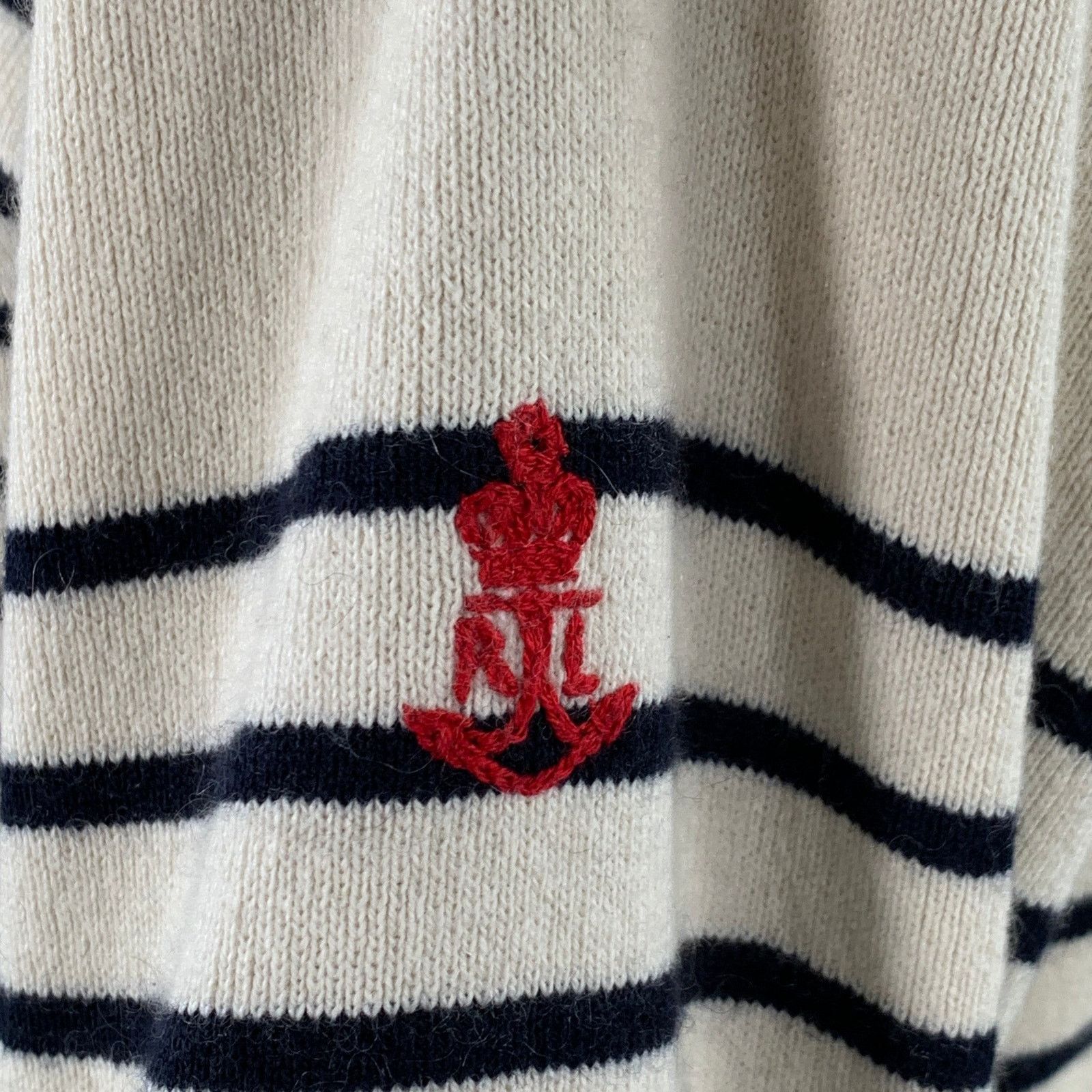 Polo Ralph Lauren Size L Cream Black Stripe Cotton Cashmere Pullover Size US L / EU 52-54 / 3 - 4 Thumbnail