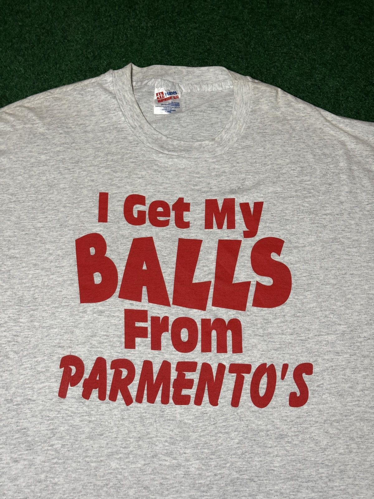 Vintage 90s I Get My Balls From Parmentos Italian Restaurant T Shirt Size US XL / EU 56 / 4 - 2 Thumbnail