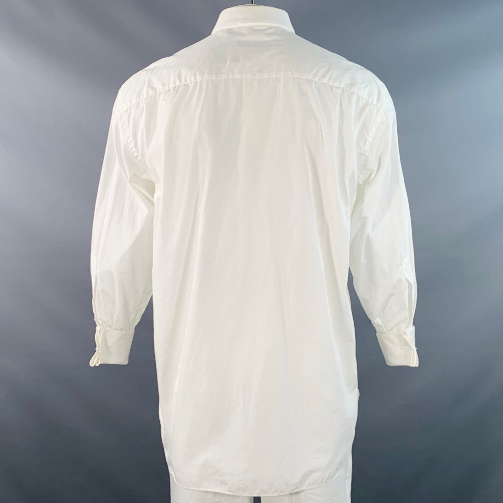 Ermenegildo Zegna White Textured Cotton French Cuff Tuxedo Long Sleeve Shirt Size 46R - 3 Thumbnail