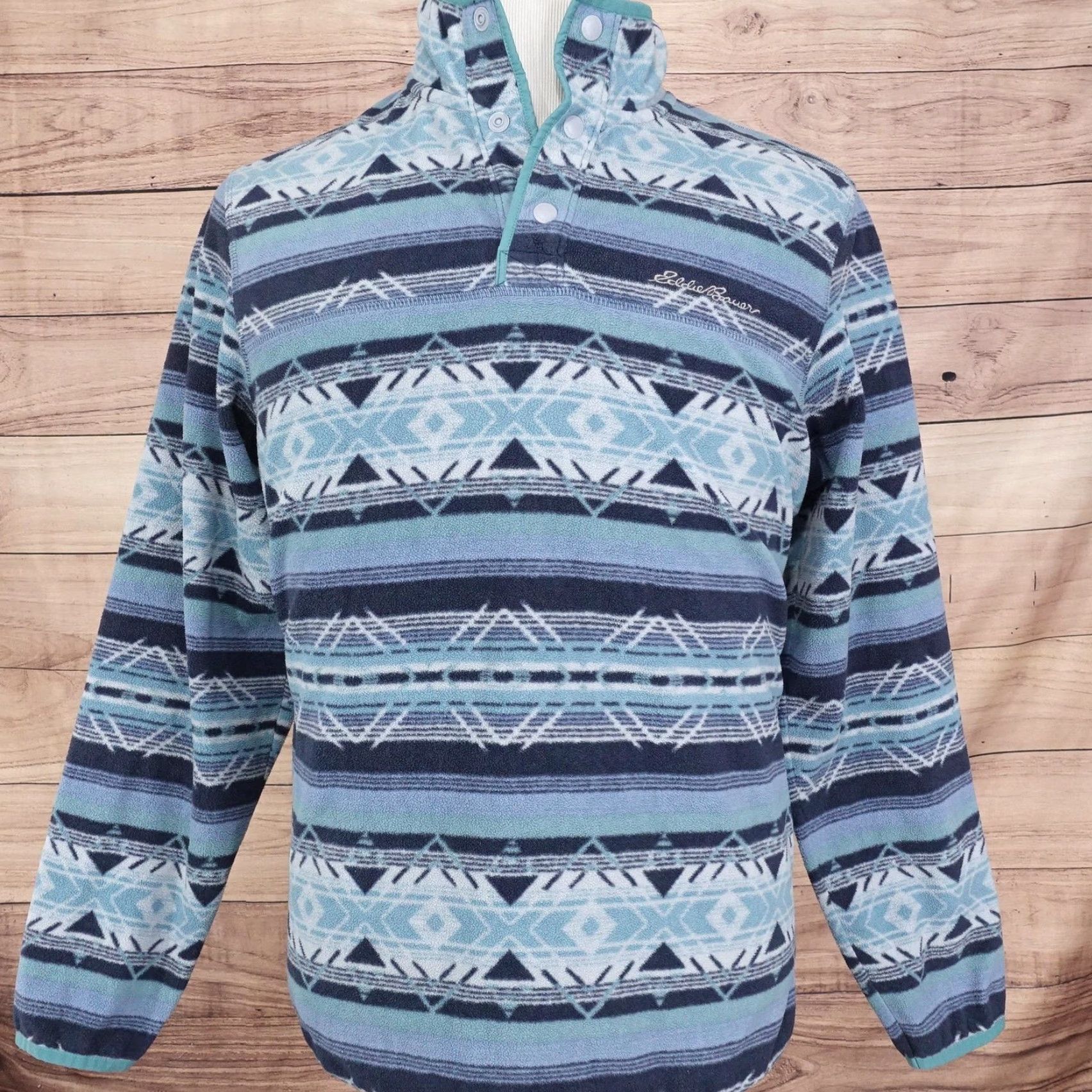 Eddie Bauer VINTAGE Eddie Bauer Pullover Mens Medium Blue Aztec Fleece Geometric Outdoors Size US M / EU 48-50 / 2 - 4 Thumbnail