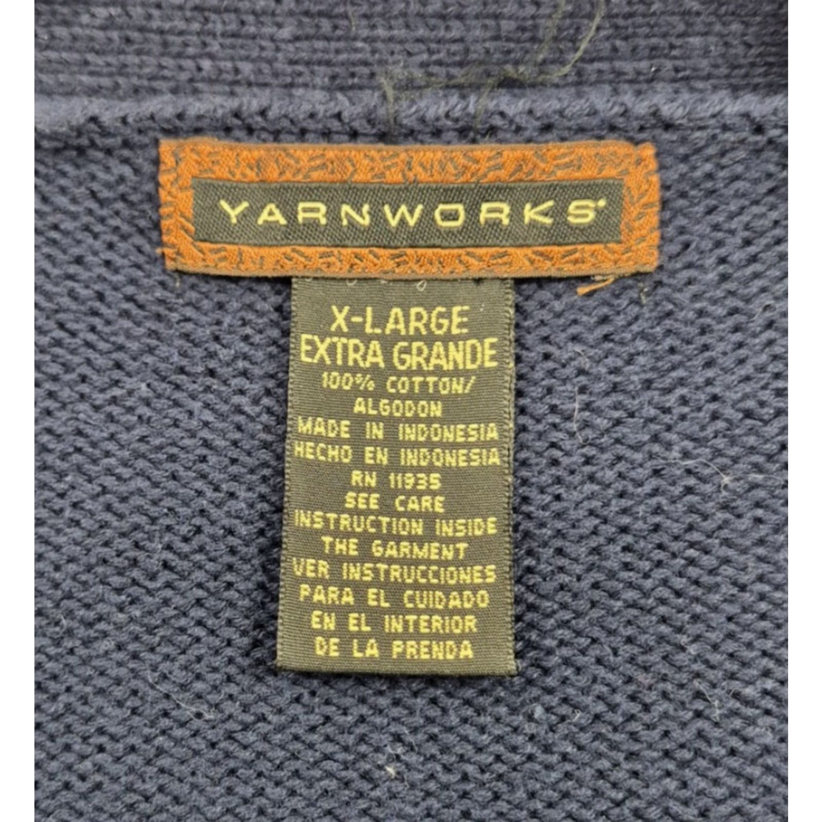 Vintage VINTAGE YarnWorks Cardigan Sweater Blue XL Button Up Cable Knit V Neck Cotton Mens Size US XL / EU 56 / 4 - 5 Thumbnail