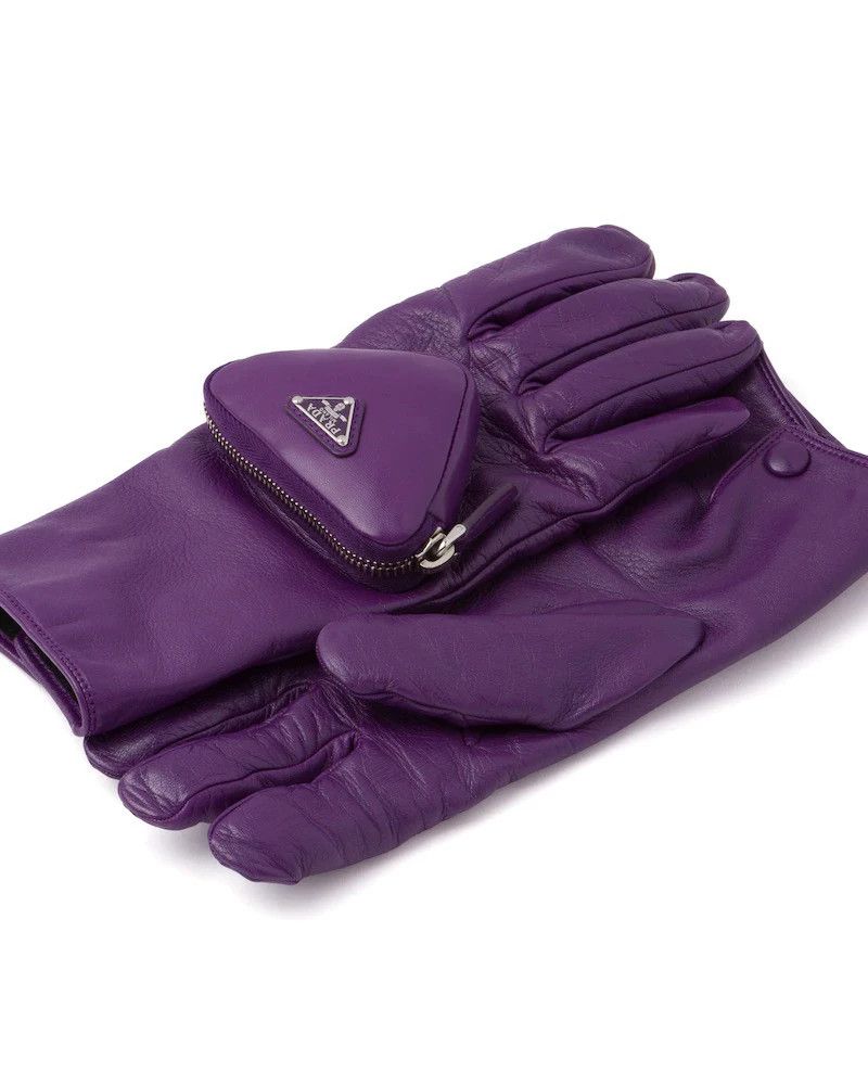 Prada Prada Purple Leather Triangle Logo Gloves Size 7.5 Size ONE SIZE - 2 Thumbnail