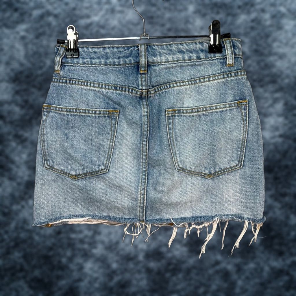 Allsaints AllSaints Womens Skirt Denim Mini Distressed Light Wash 00 Short Cotton Elastane Frayed Hem Casual Womens Size 24" / US 00 / IT 34 - 1 Thumbnail