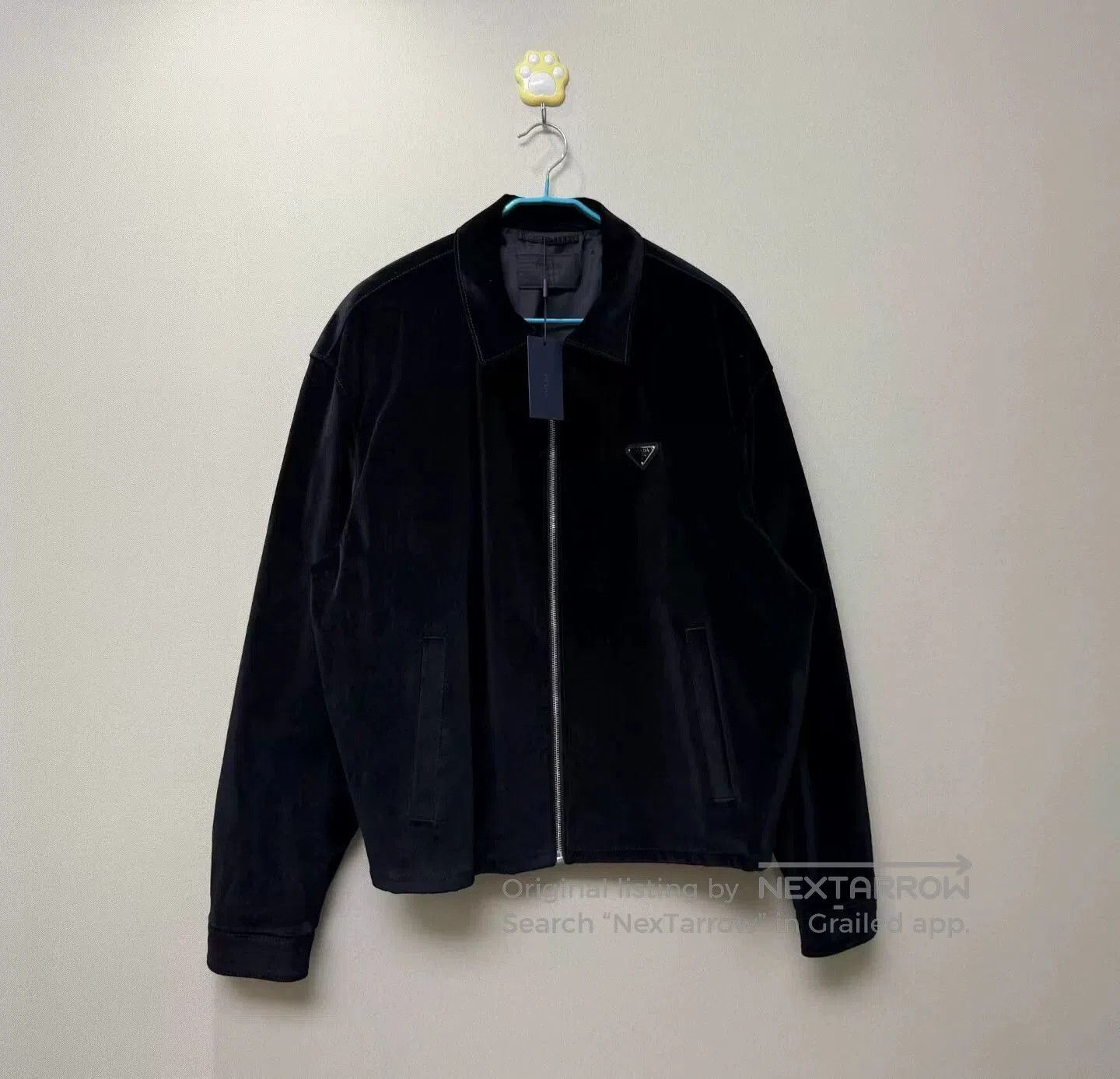 prada black velvet zip jacket with logo.