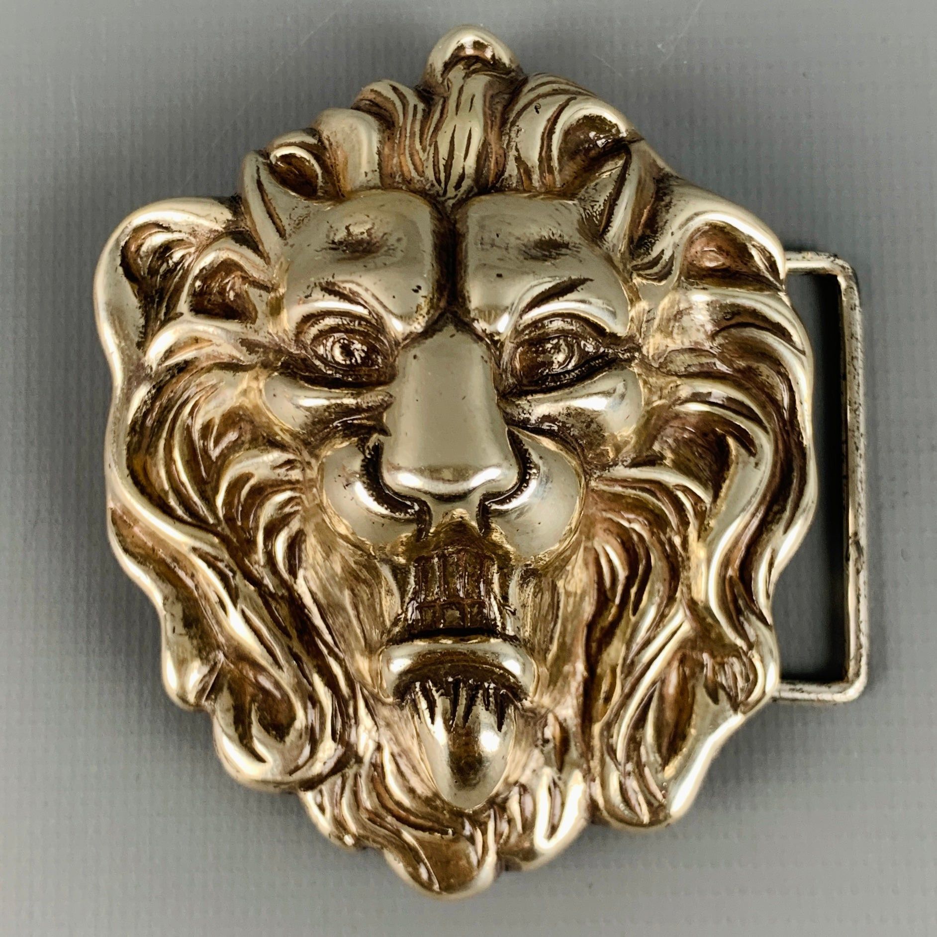 image of Vintage Silver Metal Lion's Head Belt Buckle, Men's