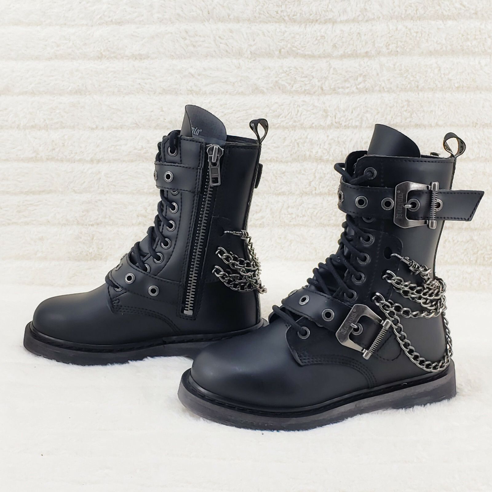 Demonia Cult DEMONIA Bolt 250 Goth Combat Biker Ankle Boots Black Matte M Size US 11 / EU 44 - 5 Thumbnail