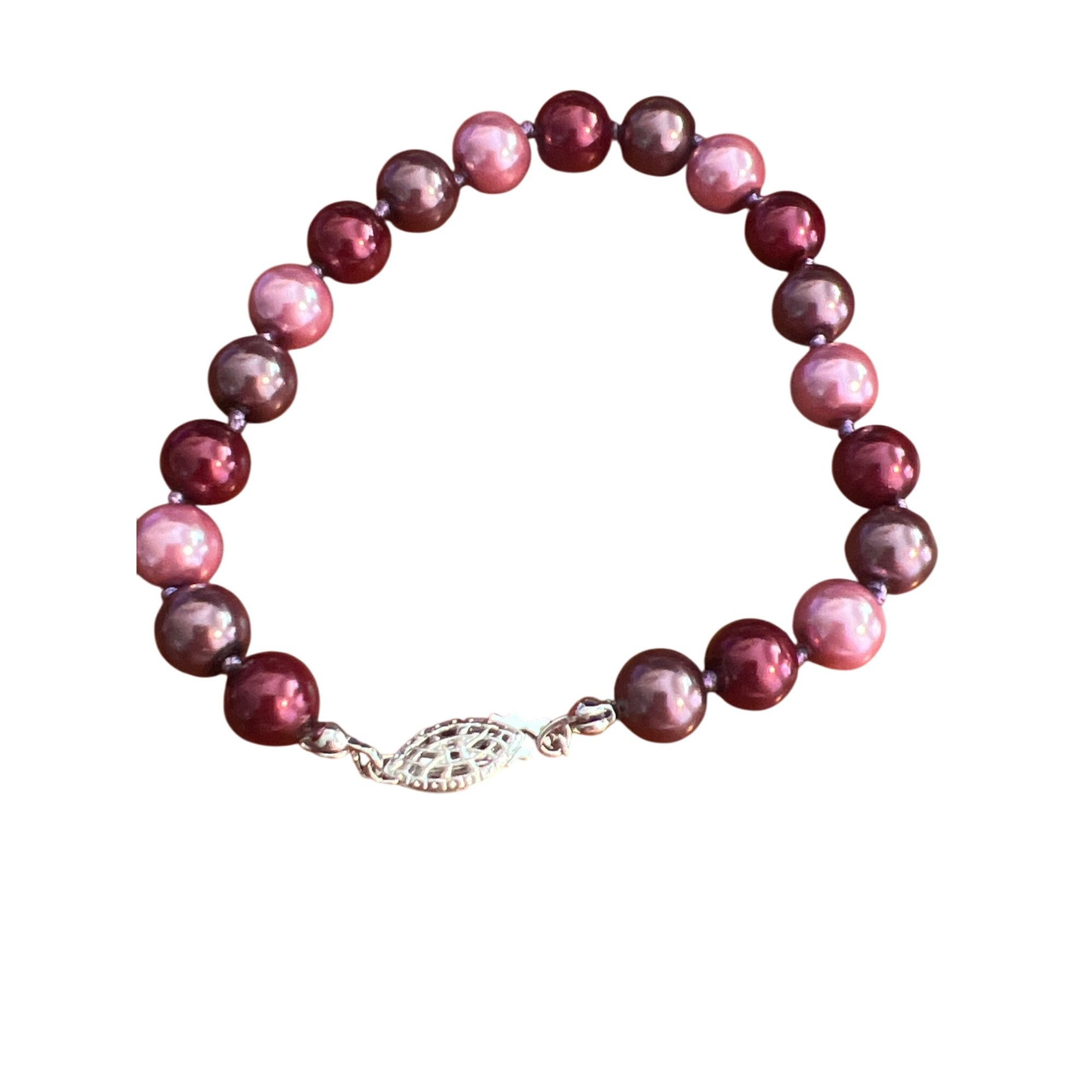 Other Vtg Glass Faux Purple Pearl Bracelet Sterling Silver Clasp K Size ONE SIZE - 3 Thumbnail