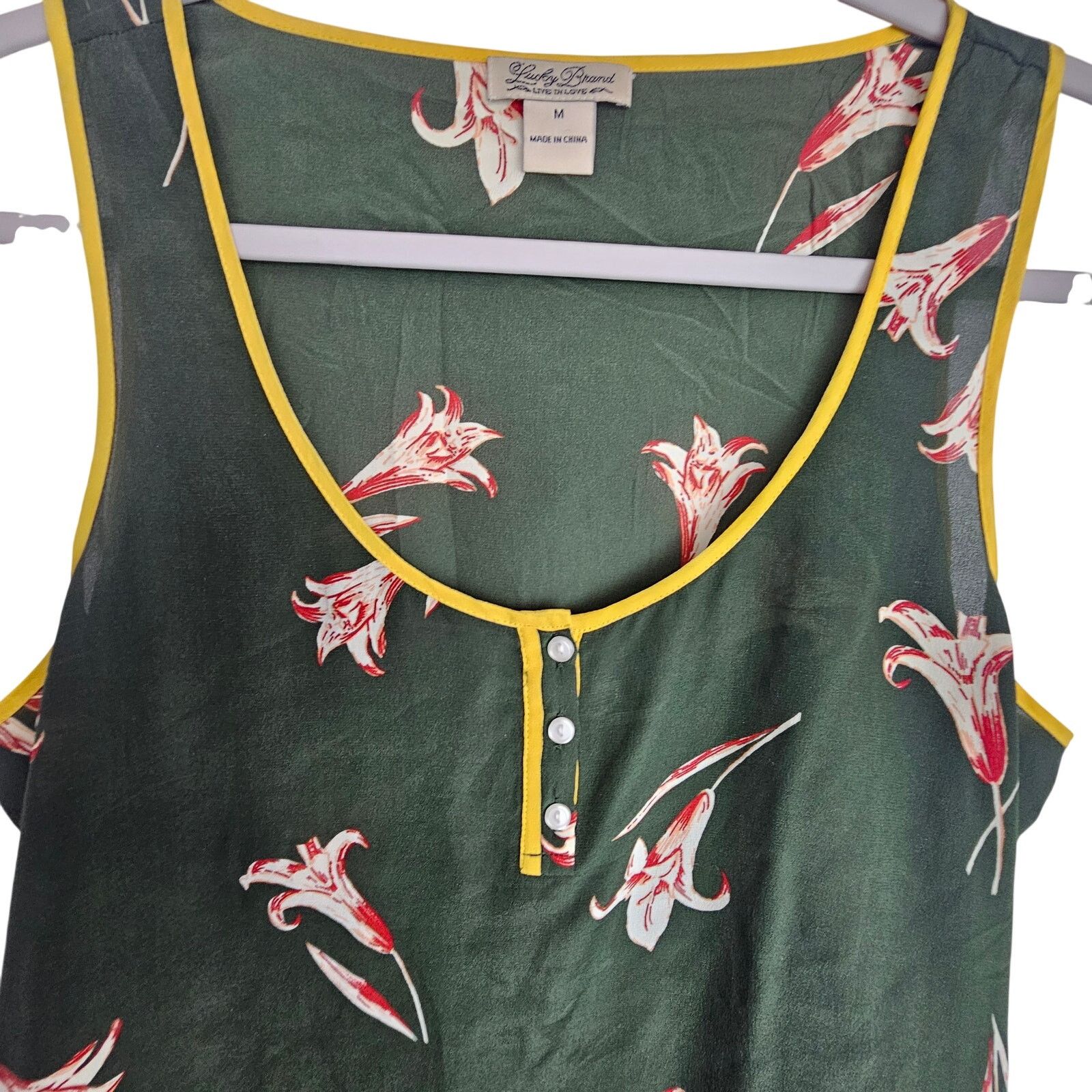 Lucky Brand Lucky Brand Womens Floral Silk Tank Sz M Olive Green Western Size M / US 6-8 / IT 42-44 - 2 Thumbnail