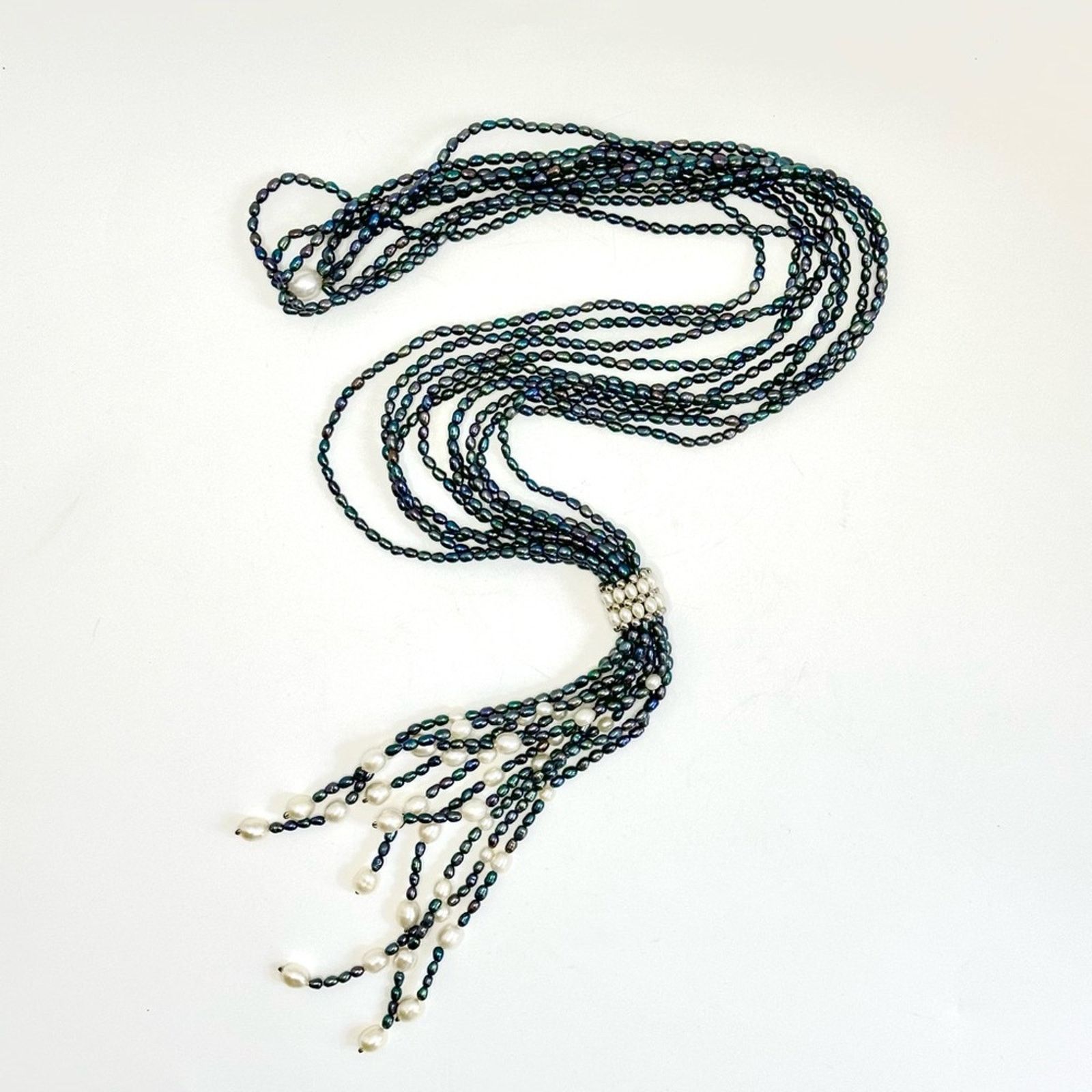 Vintage Art Deco French Inlay Style Beaded Necklace In Peacock Blue Size ONE SIZE - 4 Thumbnail
