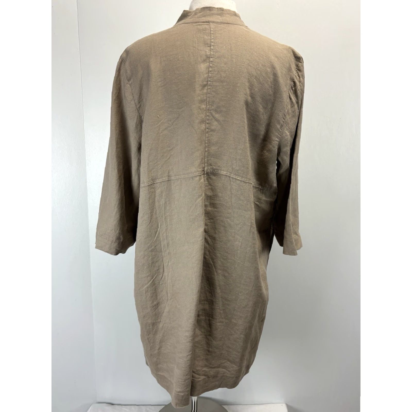 J. Jill J. Jill Pure Elements Linen Duster Jacket Women's Petite Large Khaki Lagenlook Open Front Size L / US 10 / IT 46 - 3 Thumbnail