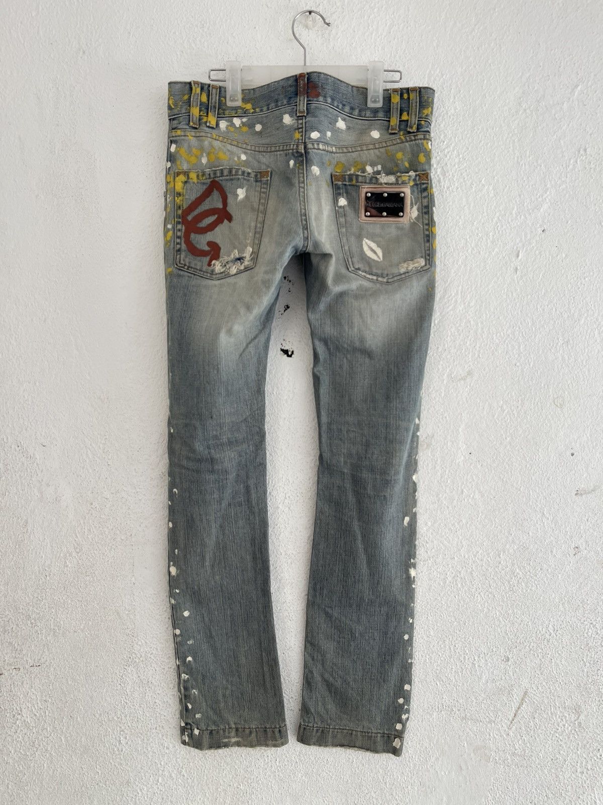 Dolce & Gabbana Dolce Gabbana Metal Logo Plate Paint Denim Pants Size US 34 / EU 50 - 1 Thumbnail