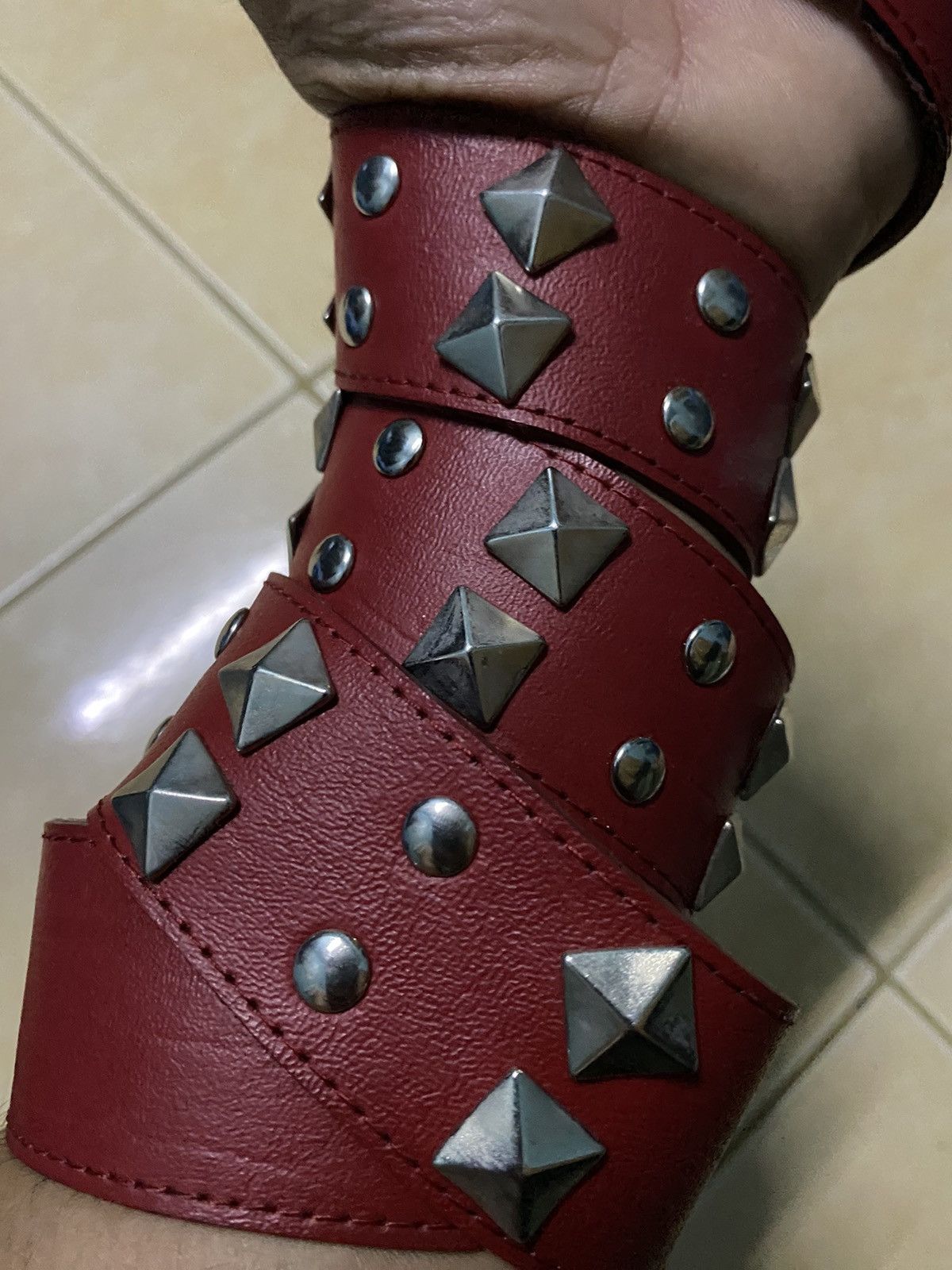 Leather × Vintage Vtg Belt Leather Punk Size 32 - 2 Thumbnail