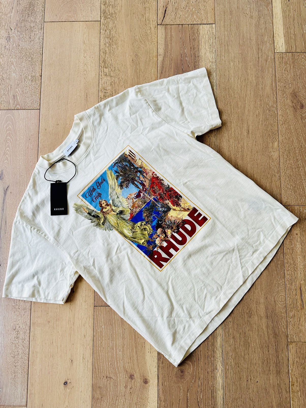 image of Rhude With Gods Help Shirt Medium in Beige, Men's