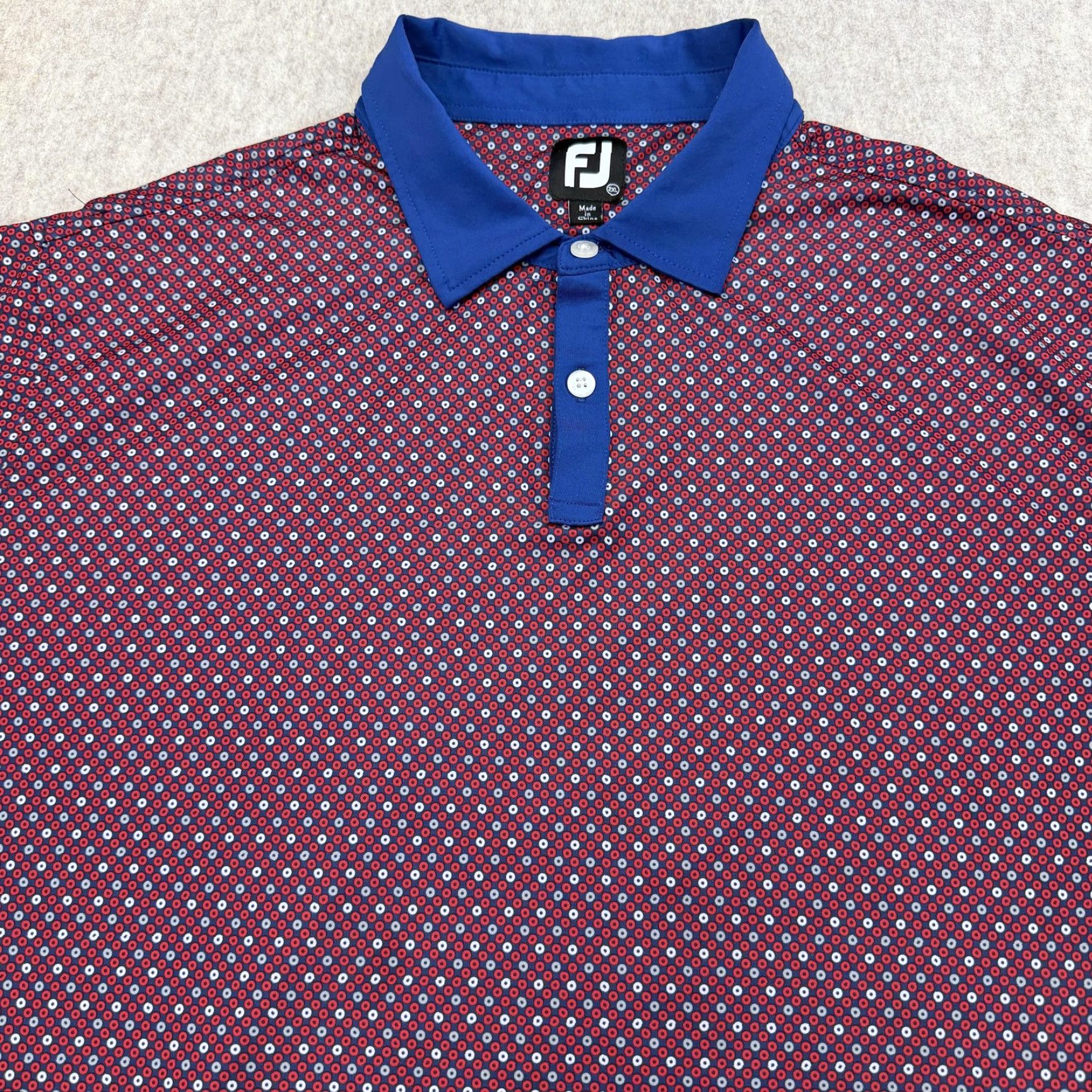 Footjoy FootJoy Polo Shirt Mens 2XL Red Blue Geometric Gainey Ranch Golf Club Stretch Shirt Polo Mens 2XL Geometric Multicolor Golf Size US XXL / EU 58 / 5 - 2 Thumbnail