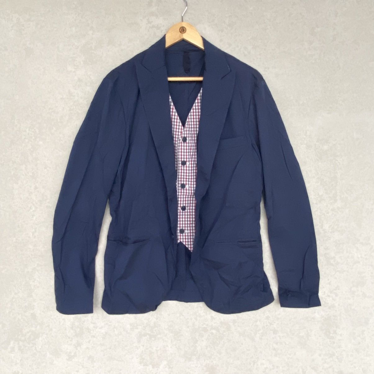 Other Vintage Navy Blue Blazer With Pink Checkered Lining Size L Size L / US 10 / IT 46 - 1 Thumbnail