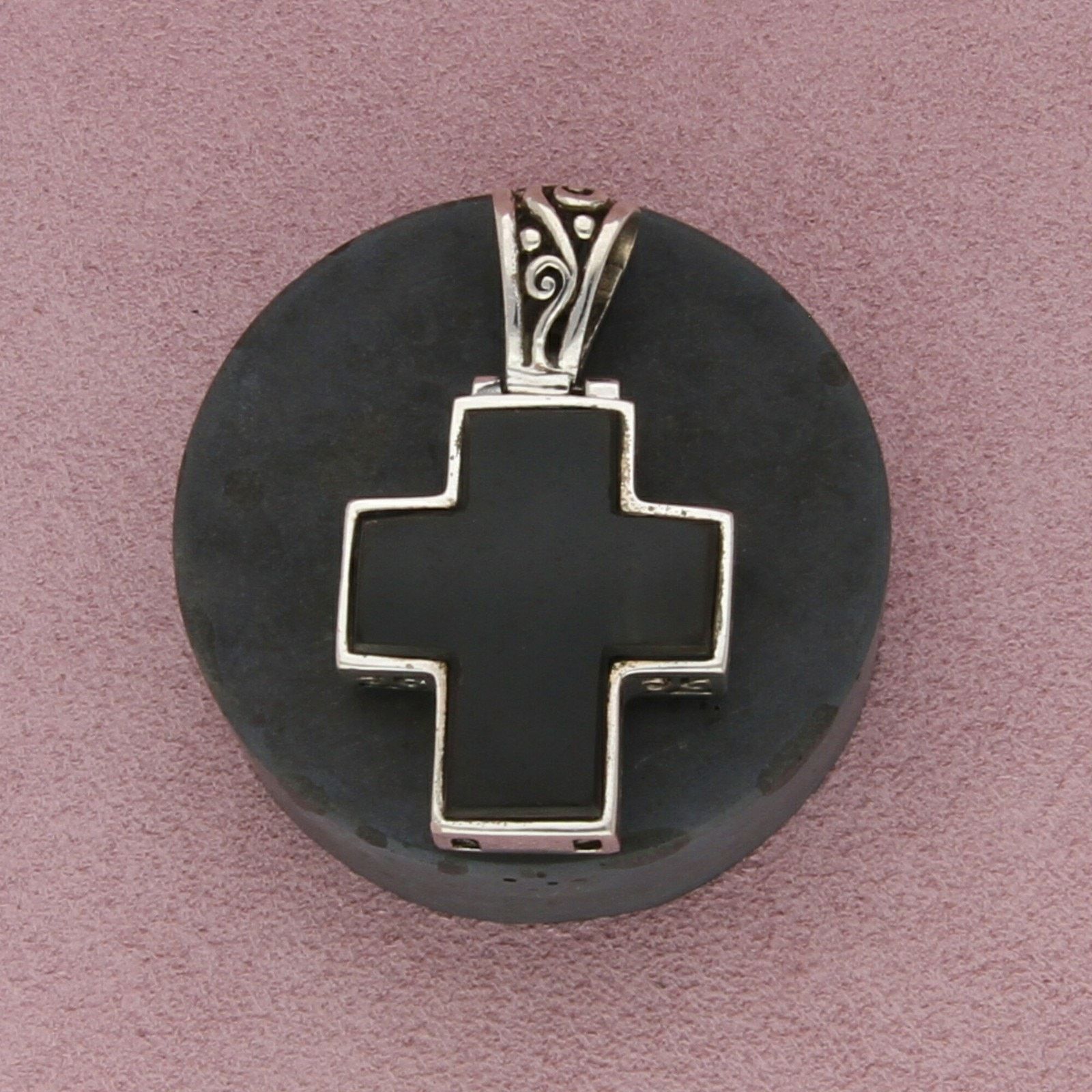 Sterling Silver sterling silver 2-sided onyx & mother of pearl cross pendant Size ONE SIZE - 2 Thumbnail