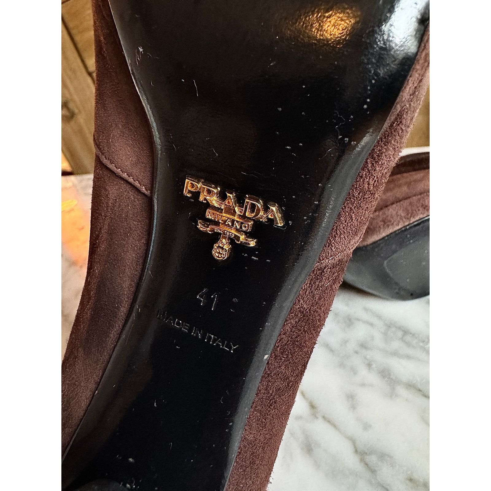 Prada Prada Brown Women's Suede Ruffle Embellishment Pumps Size US 9 / IT 39 - 5 Thumbnail