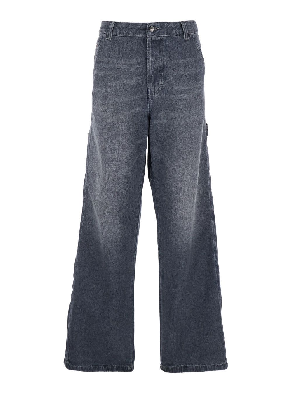 'D-Livery' Blue Jeans with Logo Patch on the Rear and Wide Leg in Denim Man