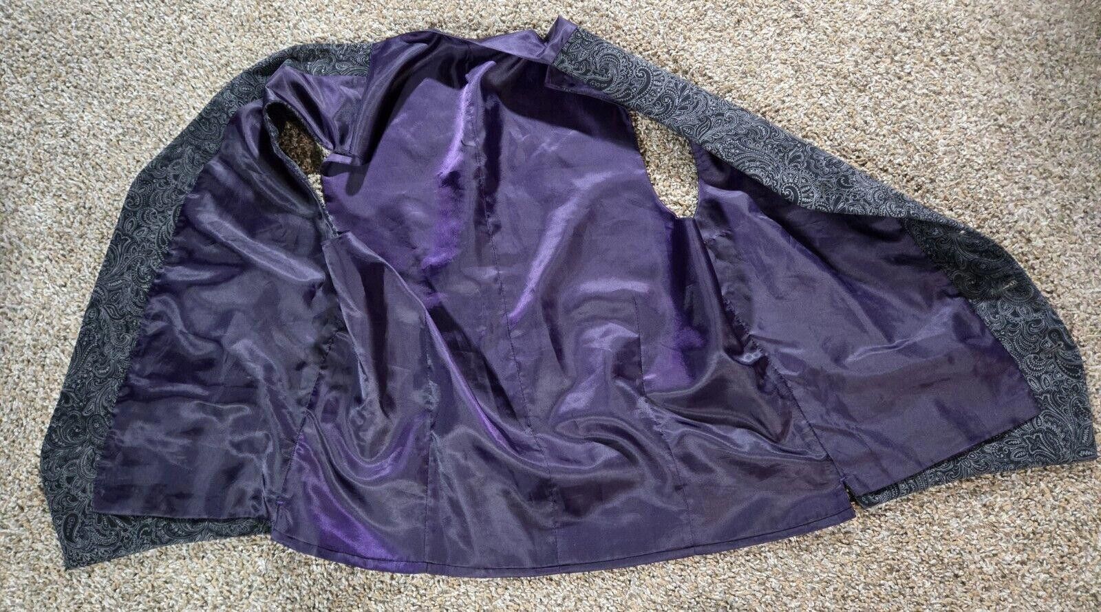 Designer Grey Suede Paisley Vest With Purple Interior Size 38R - 9 Thumbnail