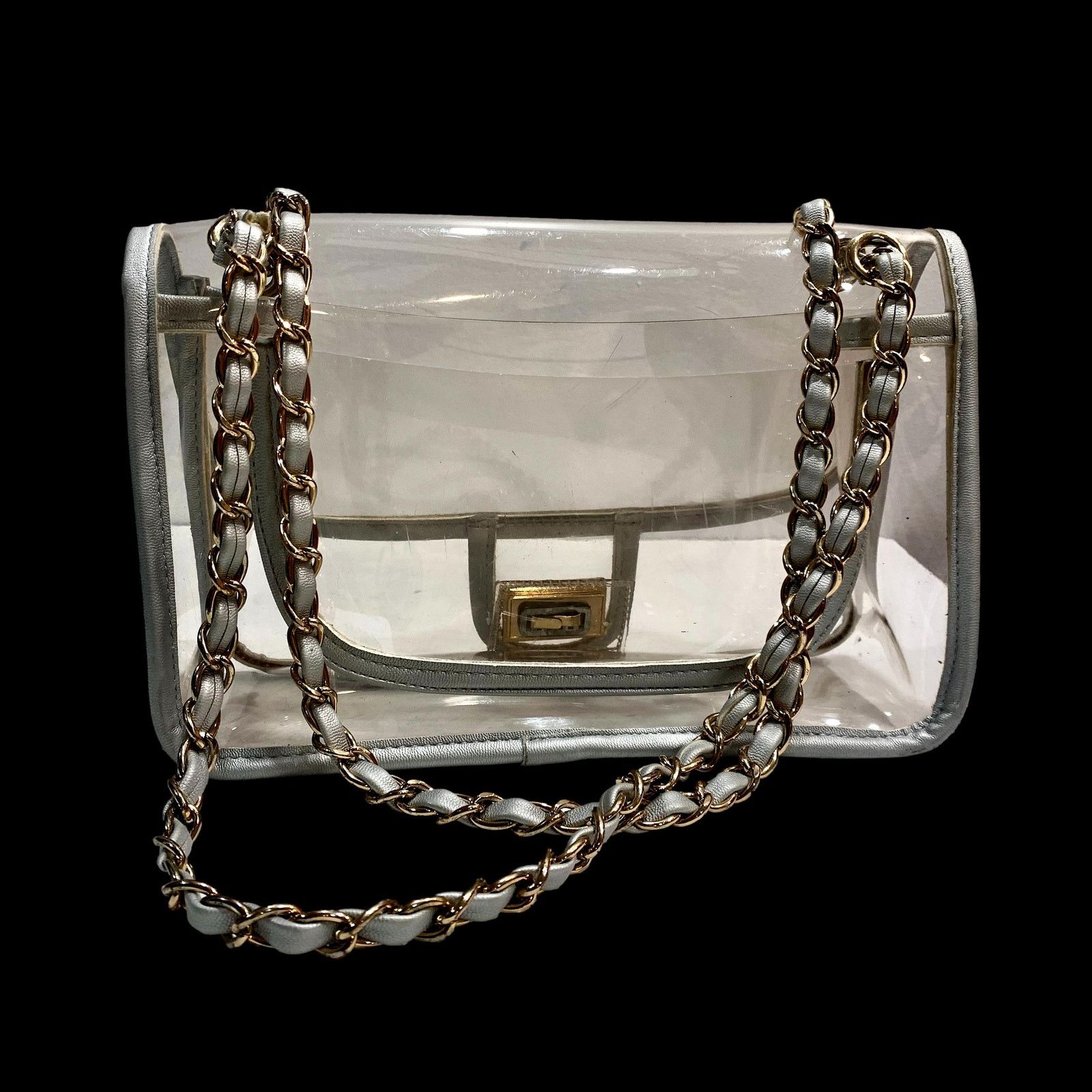 Vintage 90's Clear Plastic Shoulder Bag Silver Trim Chain Strap, Women's