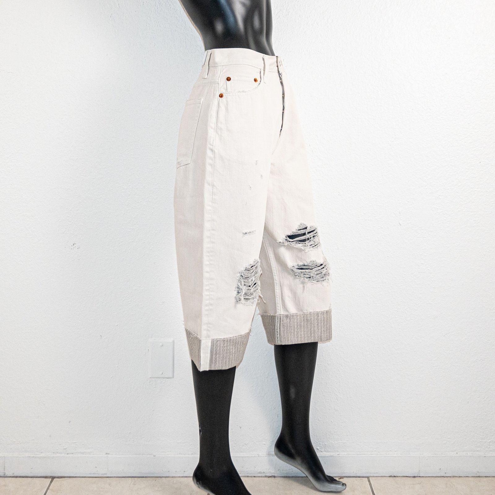 RE/DONE RE/DONE Cuffed super Cropped Denim Jeans Cream white 26waist Size 26" / US 2 / IT 38 - 8 Thumbnail