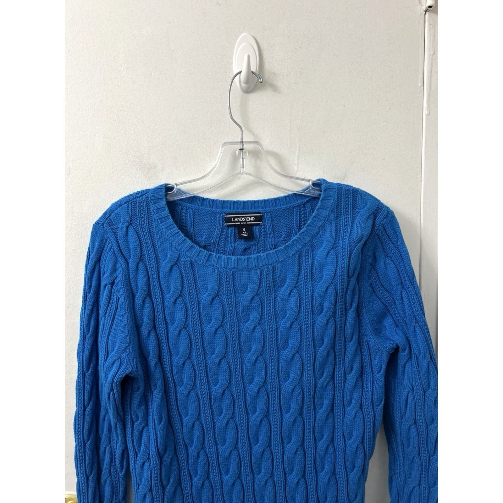 Lands' End Lands End Drifter Cable Knit Sweater Womens Small Blue Cotton Crew Neck Pullover Size S / US 4 / IT 40 - 2 Thumbnail
