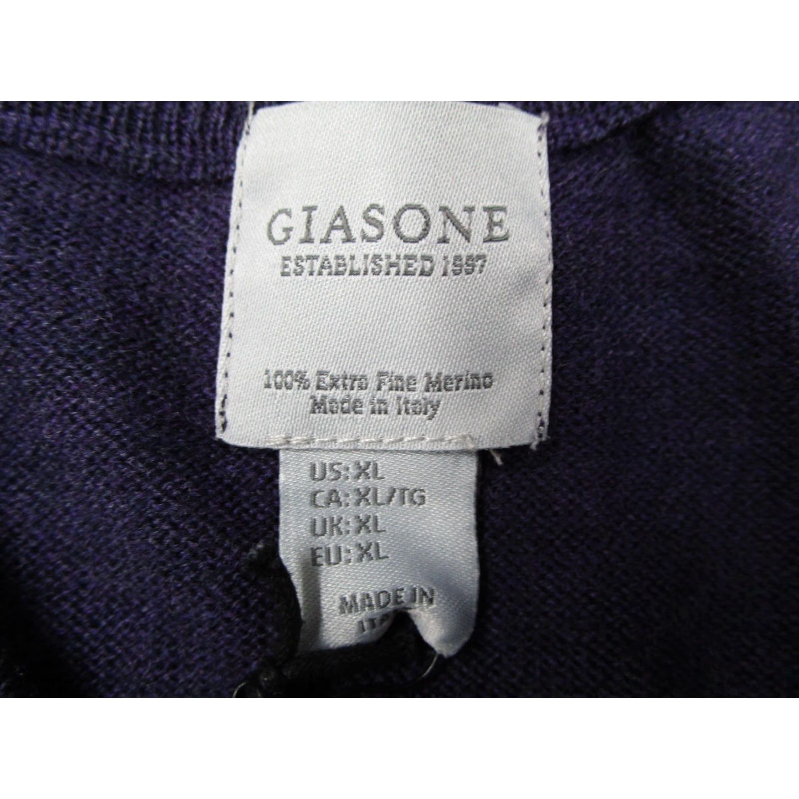 Vintage Giasone Sweater Mens XL Purple 100% Extra Fine Merino V Neck Made Italy Knit (Lightweight, Solid, Wool) Size US XL / EU 56 / 4 - 2 Thumbnail