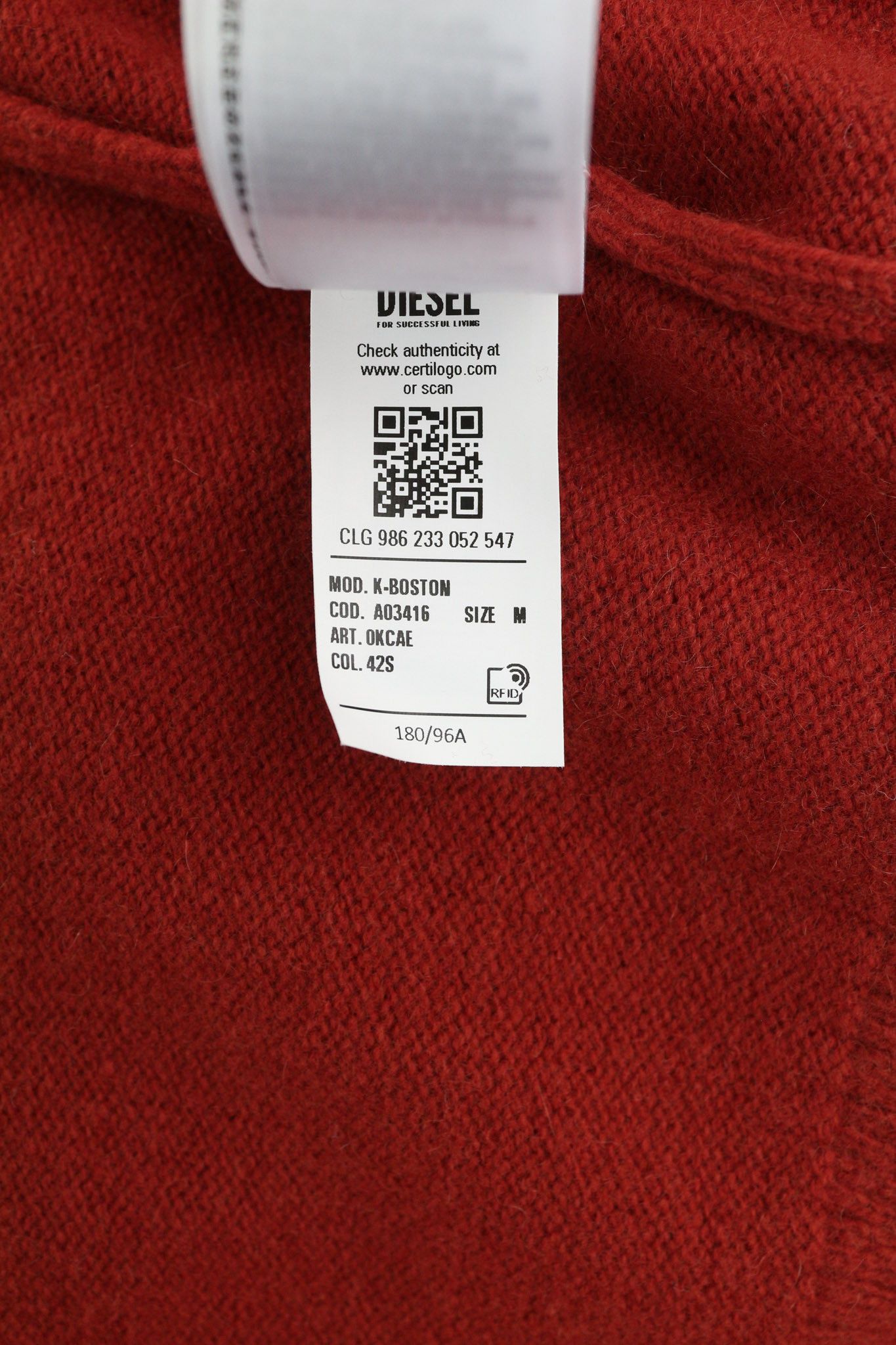 Diesel K-BOSTON M Red Wool Cashmere Knit Jumper 40139 Size US M / EU 48-50 / 2 - 11 Thumbnail