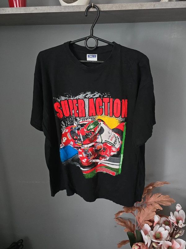 Vintage Black vintage t-shirt super action motorcycle racing Size US L / EU 52-54 / 3 - 1 Thumbnail