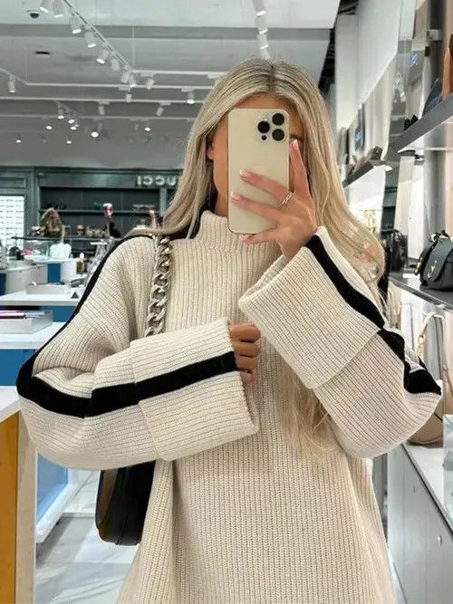 Japanese Brand × Vintage Fashion Patchwork Turtleneck Sweater For Women Size ONE SIZE - 2 Thumbnail