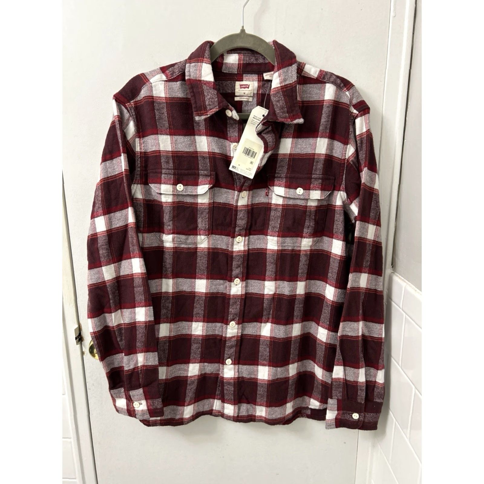 Levi's Levi's Flannel Shirt Mens M Burgundy White Plaid Button-Up Long Sleeve NWT Brushed Cotton Casual Workwear 70 MSRP Size US M / EU 48-50 / 2 - 2 Thumbnail
