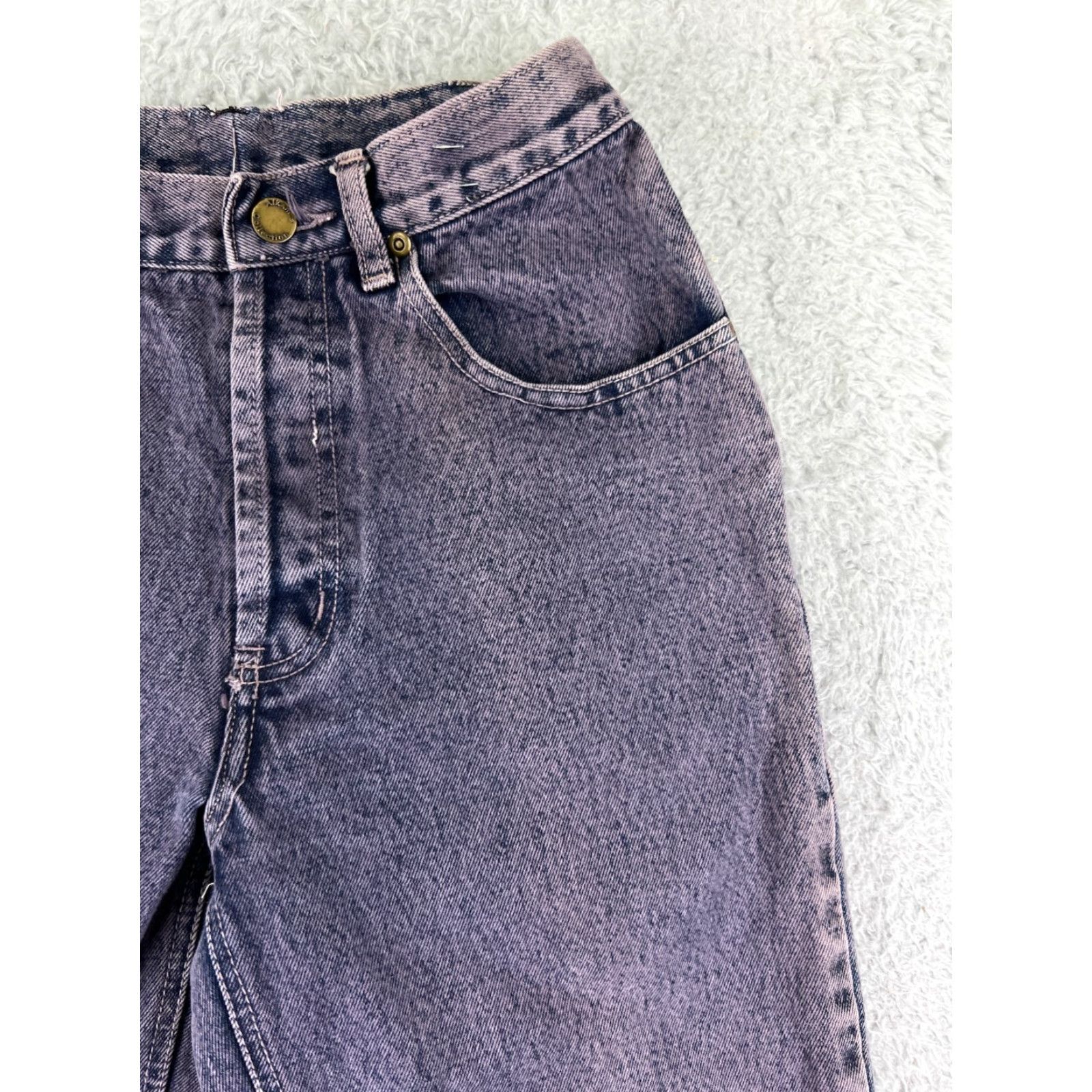 Denime VINTAGE Alkam Jeans Womens Purple Denim 28 80s 90s Hip Hop Button Fly Straight 5-Pocket Design Regular Stretch Cotton Denim Woman Clothes Shoes Size 28" / US 6 / IT 42 - 5 Thumbnail