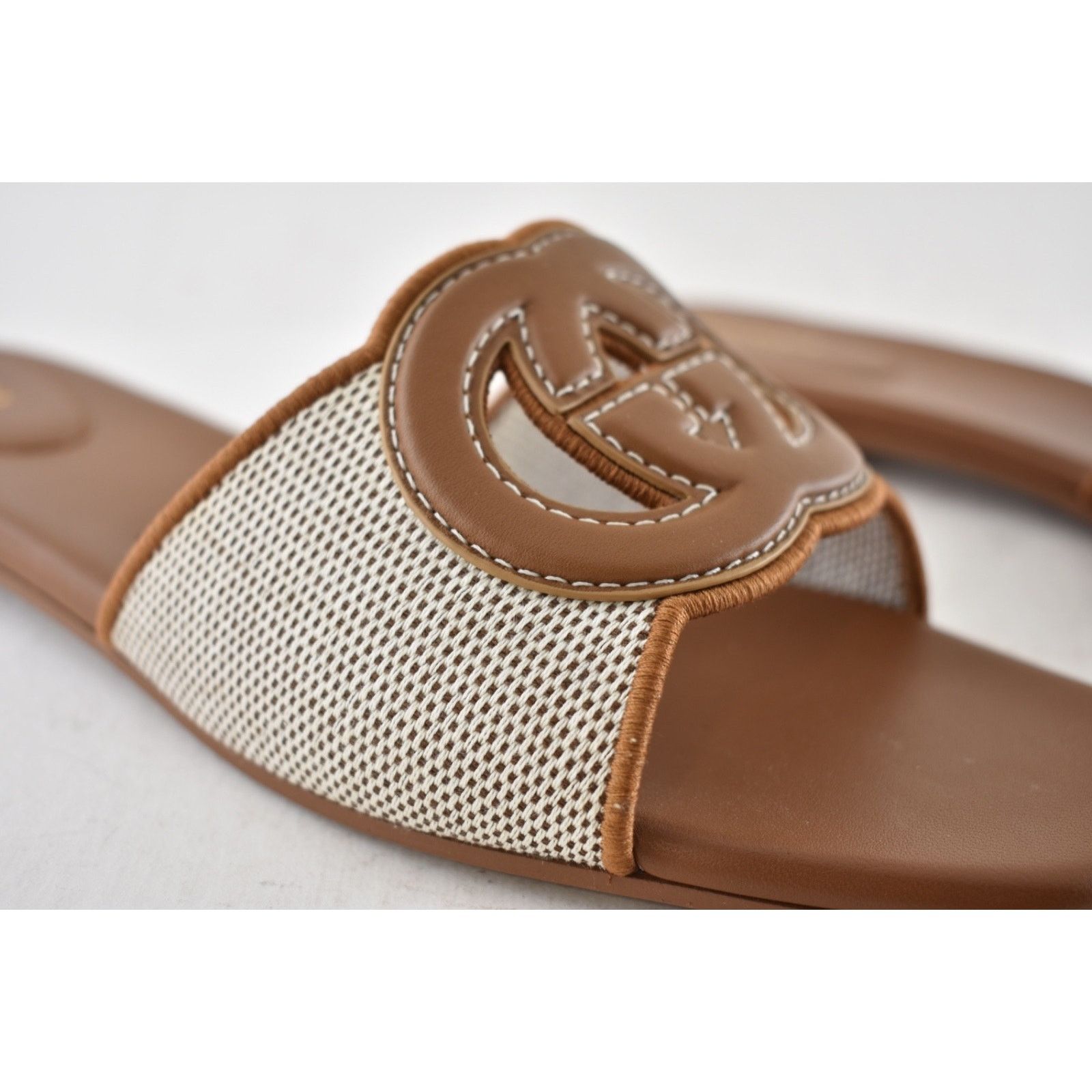 Gucci Gucci GG Interlocking Brown Leather Canvas Mule Sandal 42 Size US 12 / IT 42 - 7 Thumbnail